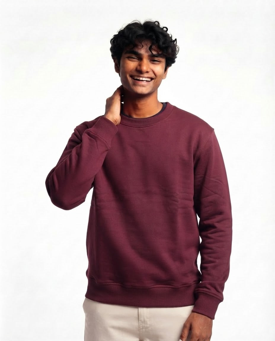 Men Plain Sweatshirt Round Neck