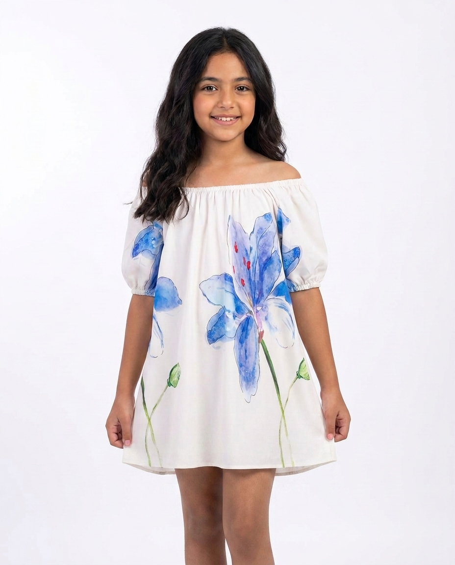 Girls Printed Half Sleeves Dress