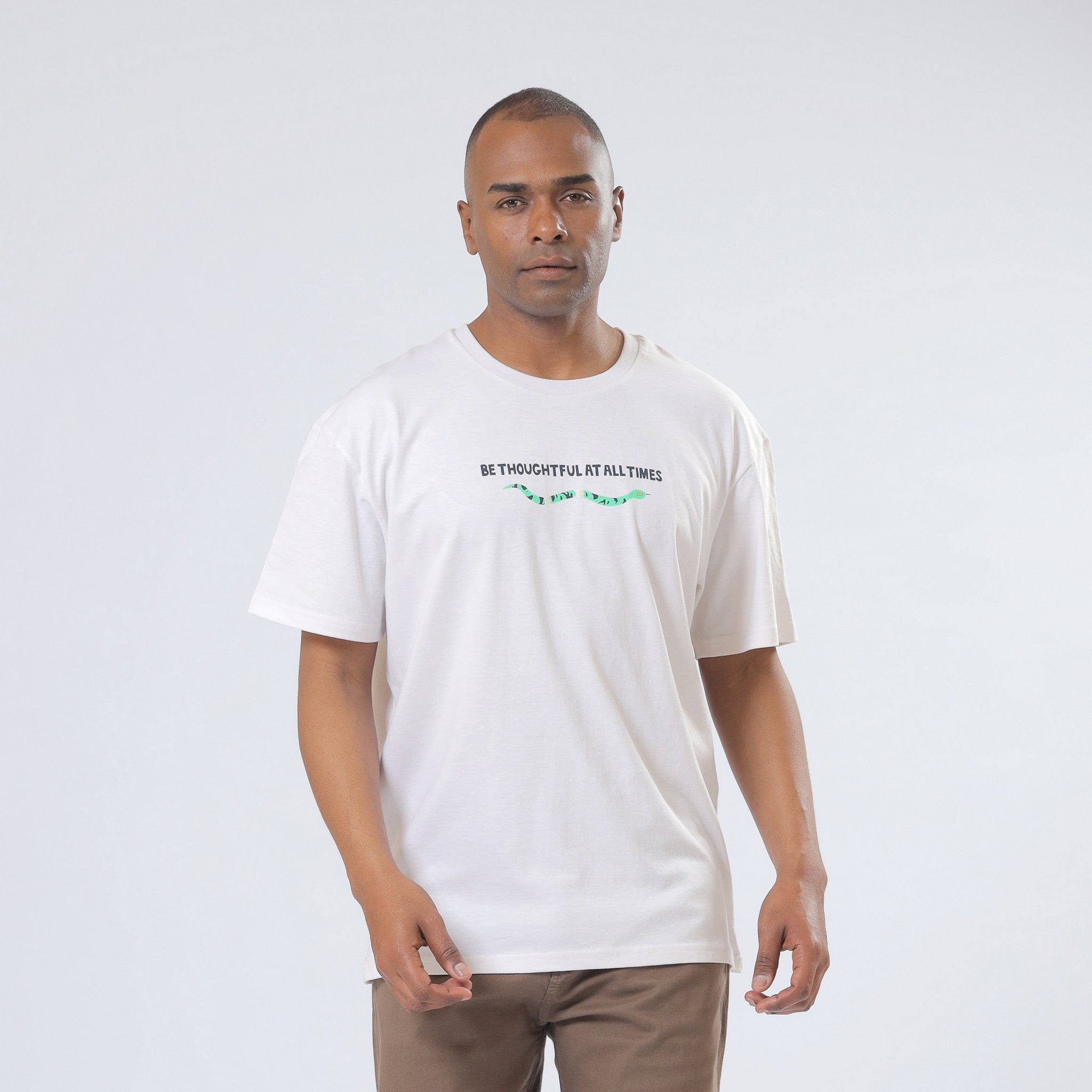 Thoughtful Print Oversize White T-Shirt