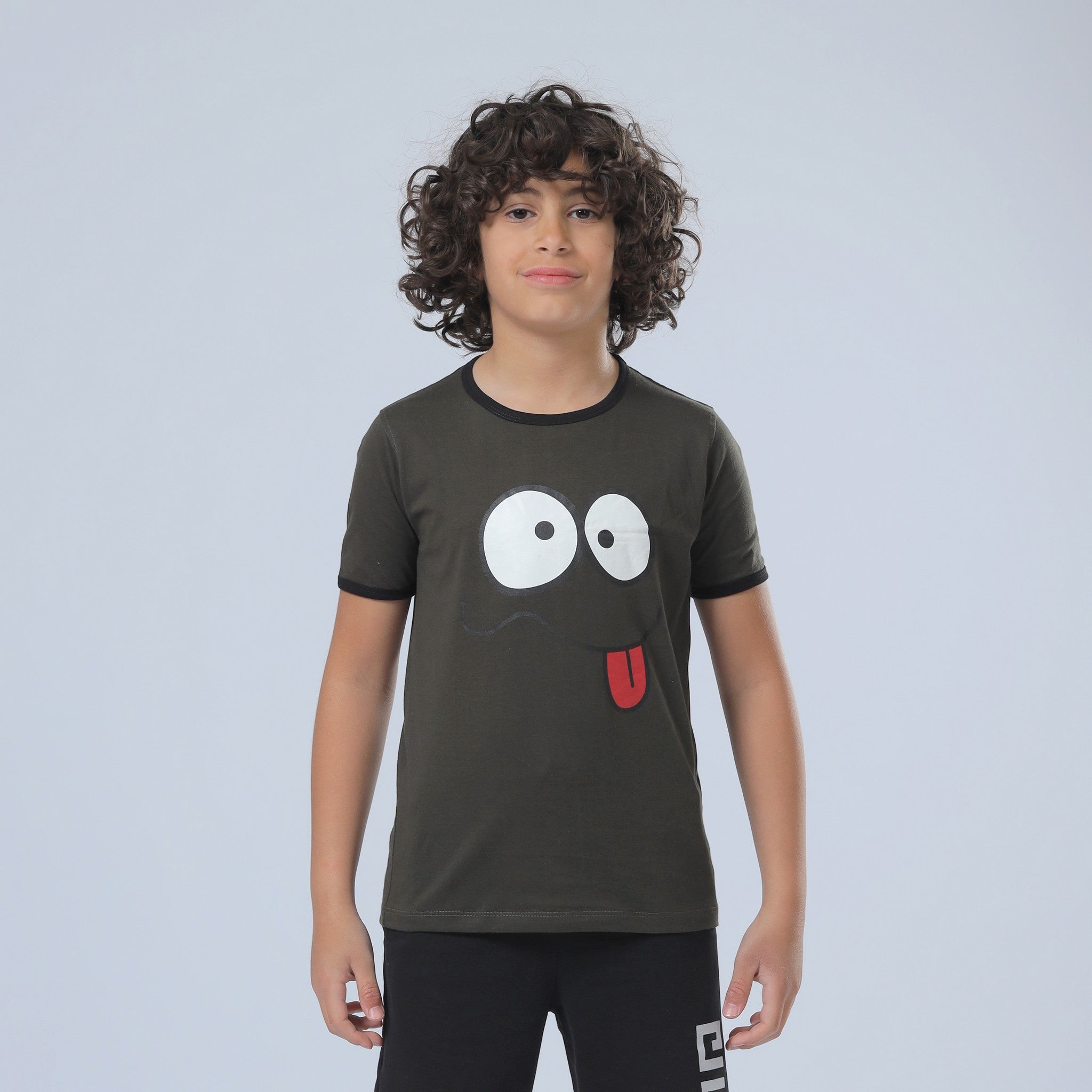 Crazy Face Print Olive T-Shirt