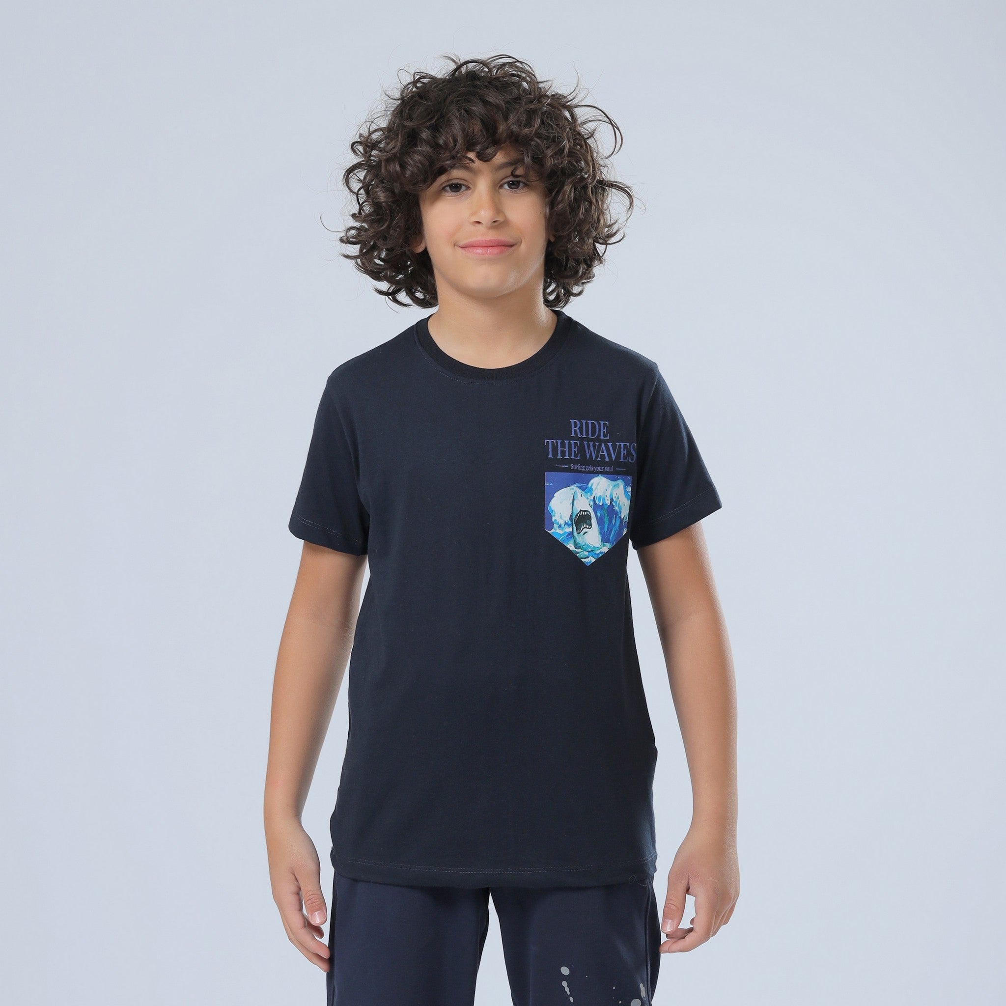 Ride The Waves Print Navy T-Shirt