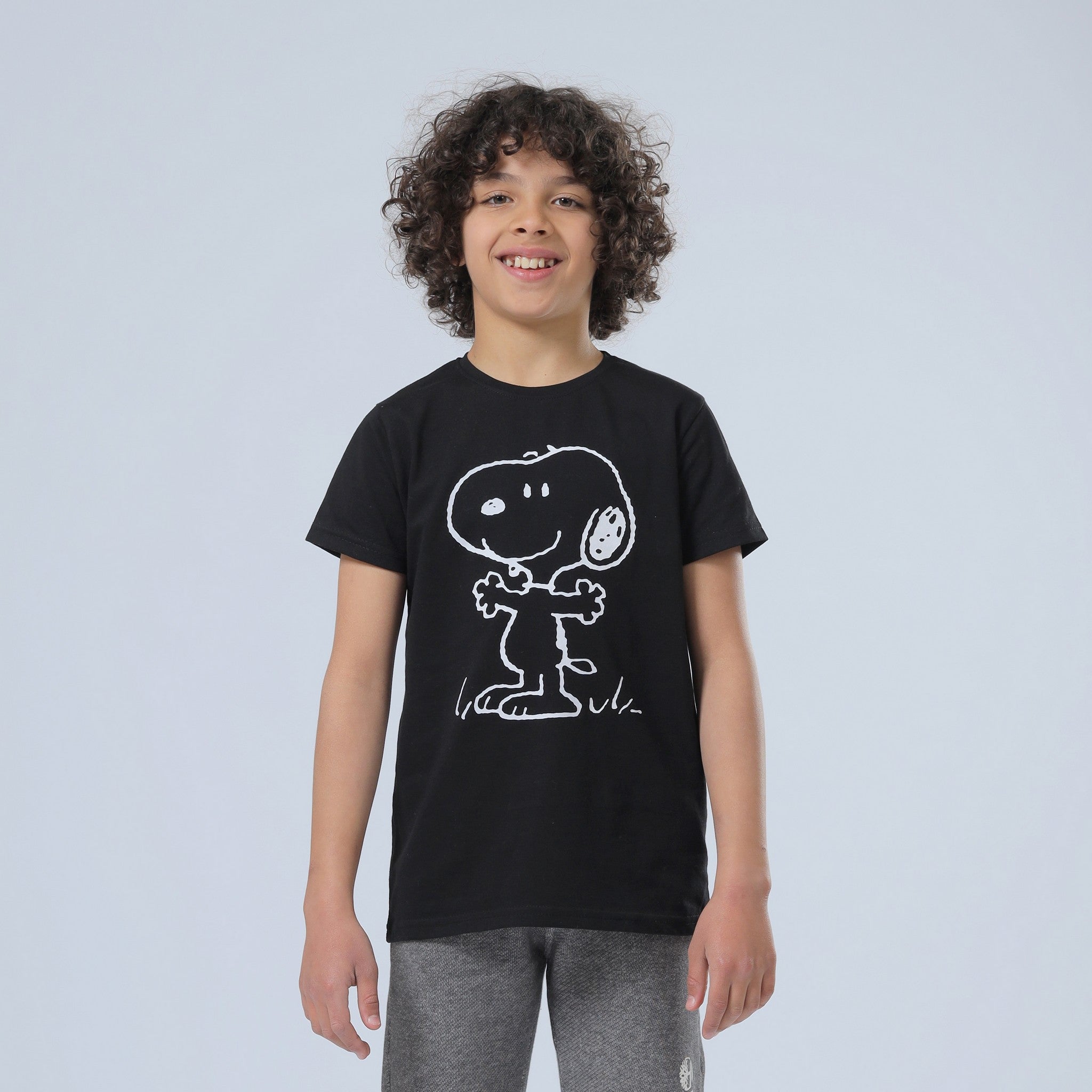 Snoopy Dog Print Black T-Shirt