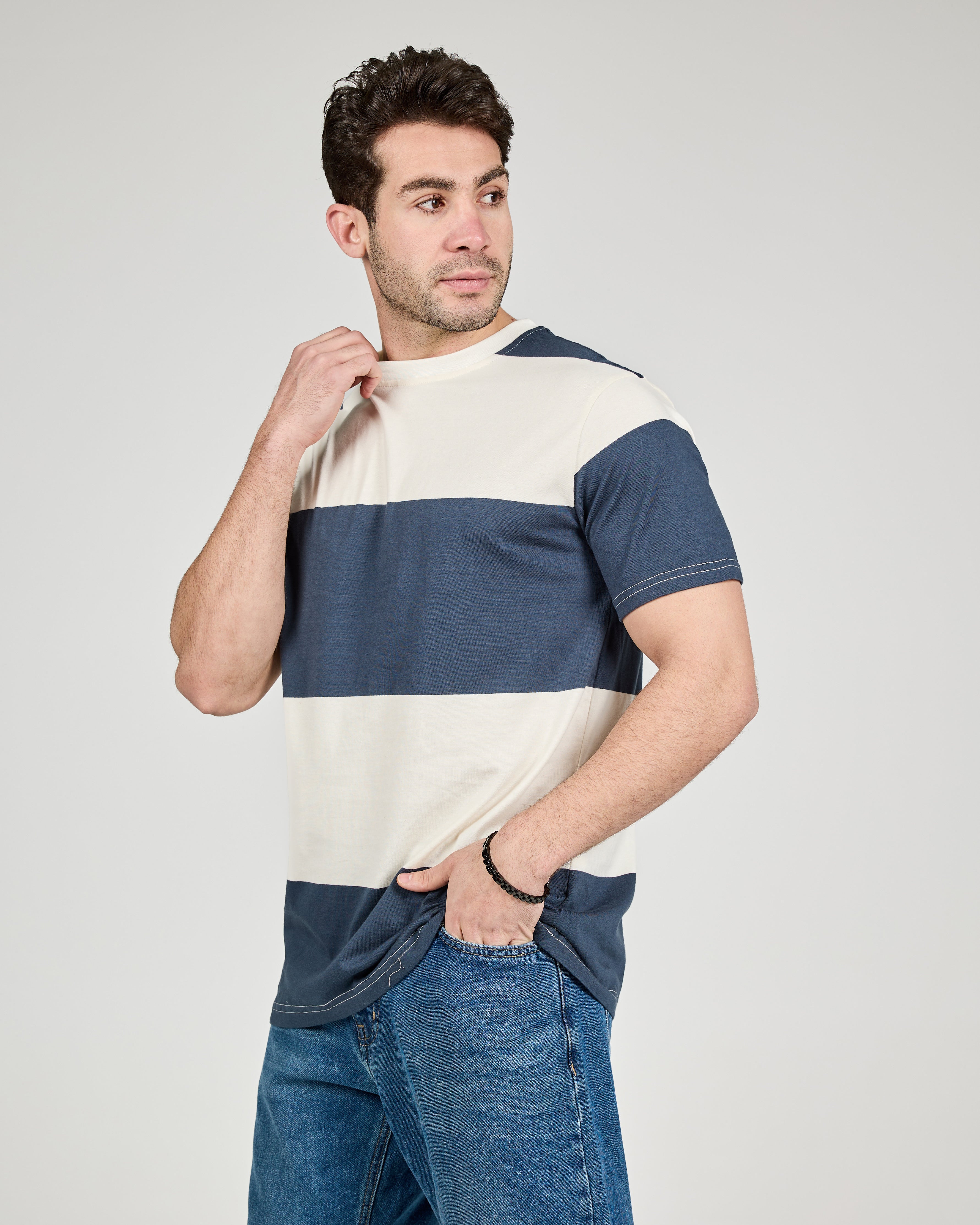 MEN STRIPPED HALF SLEEVES T-SHIRT