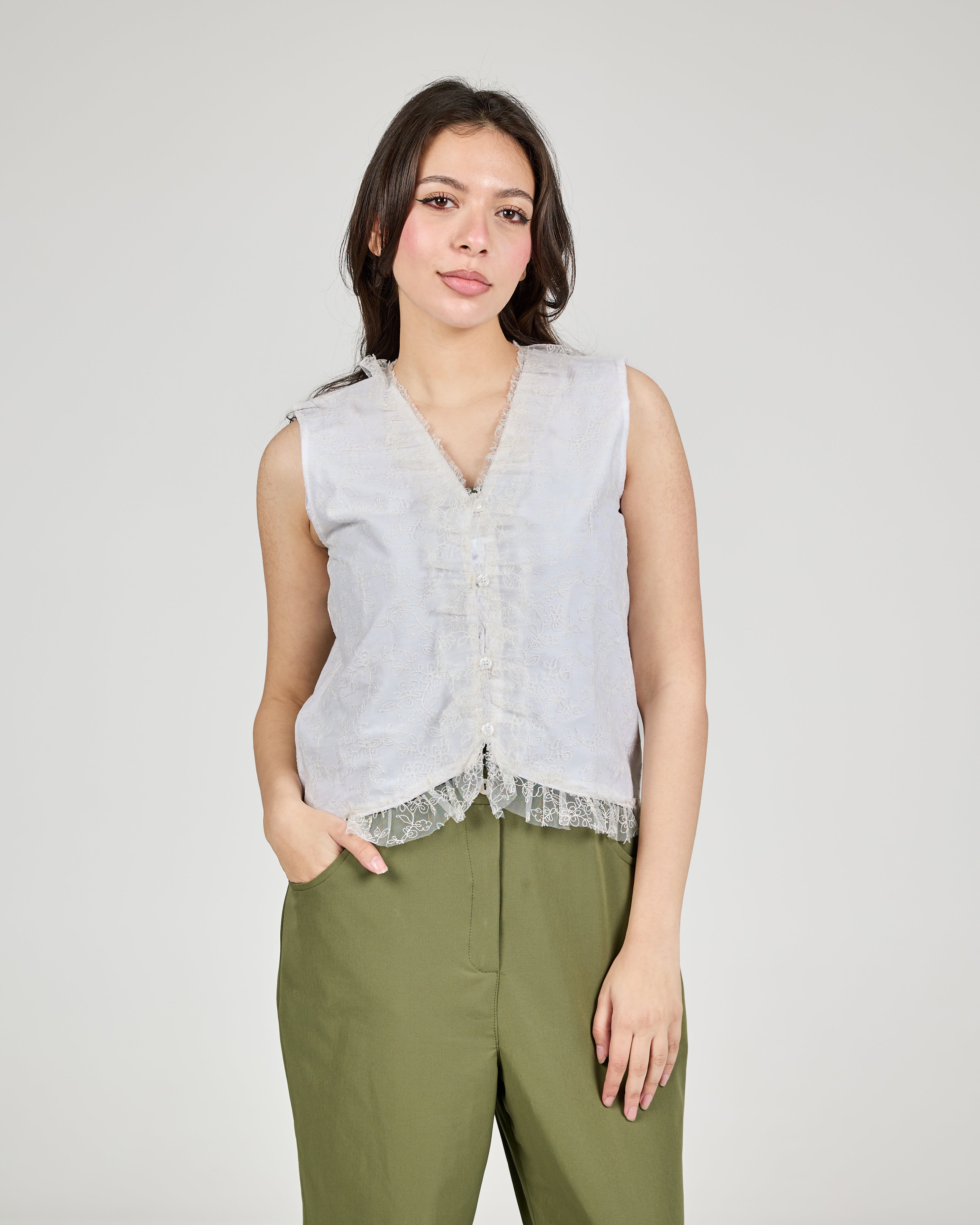 Women Tulle Sleeveless Casual Blouse