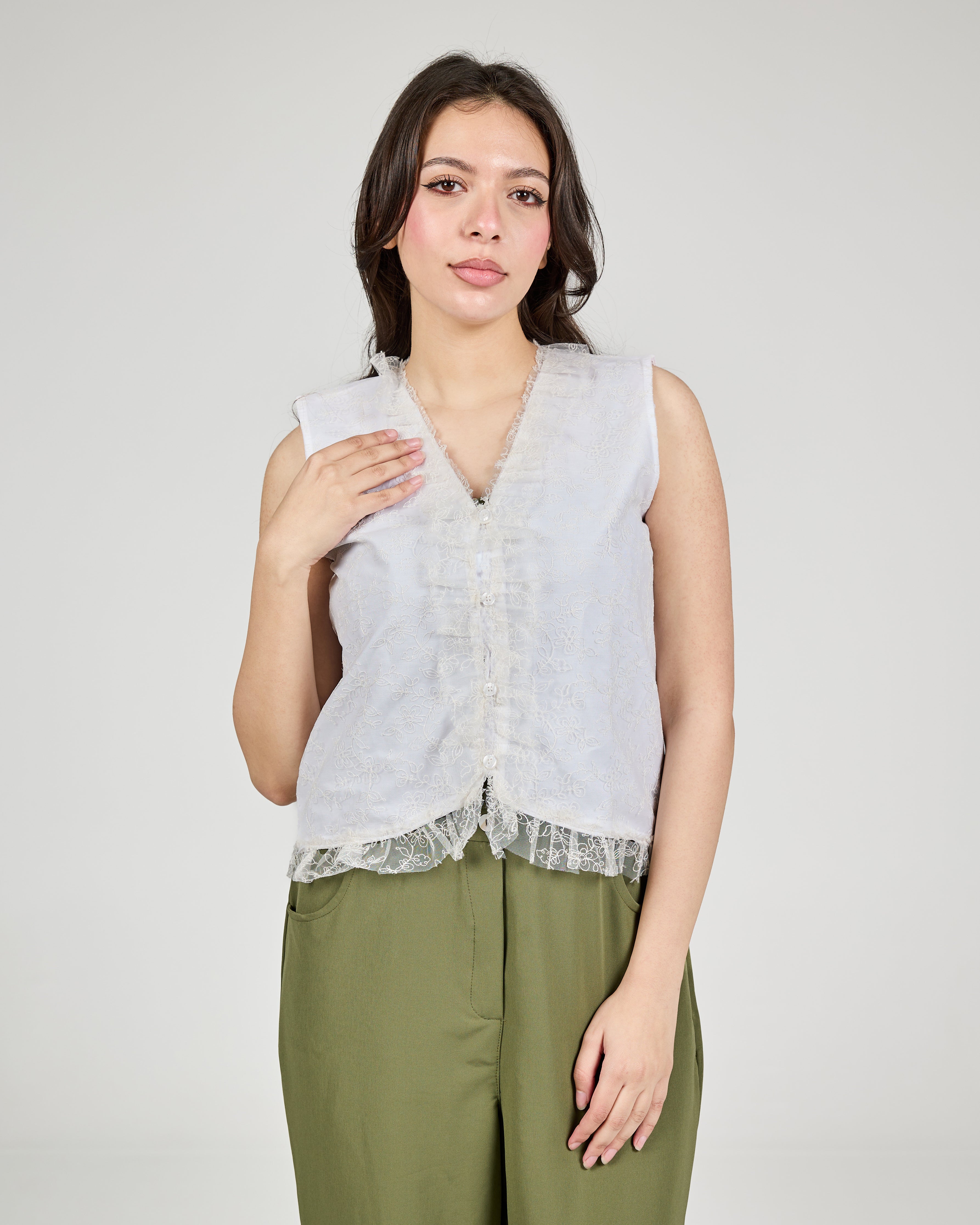 Women Tulle Sleeveless Casual Blouse