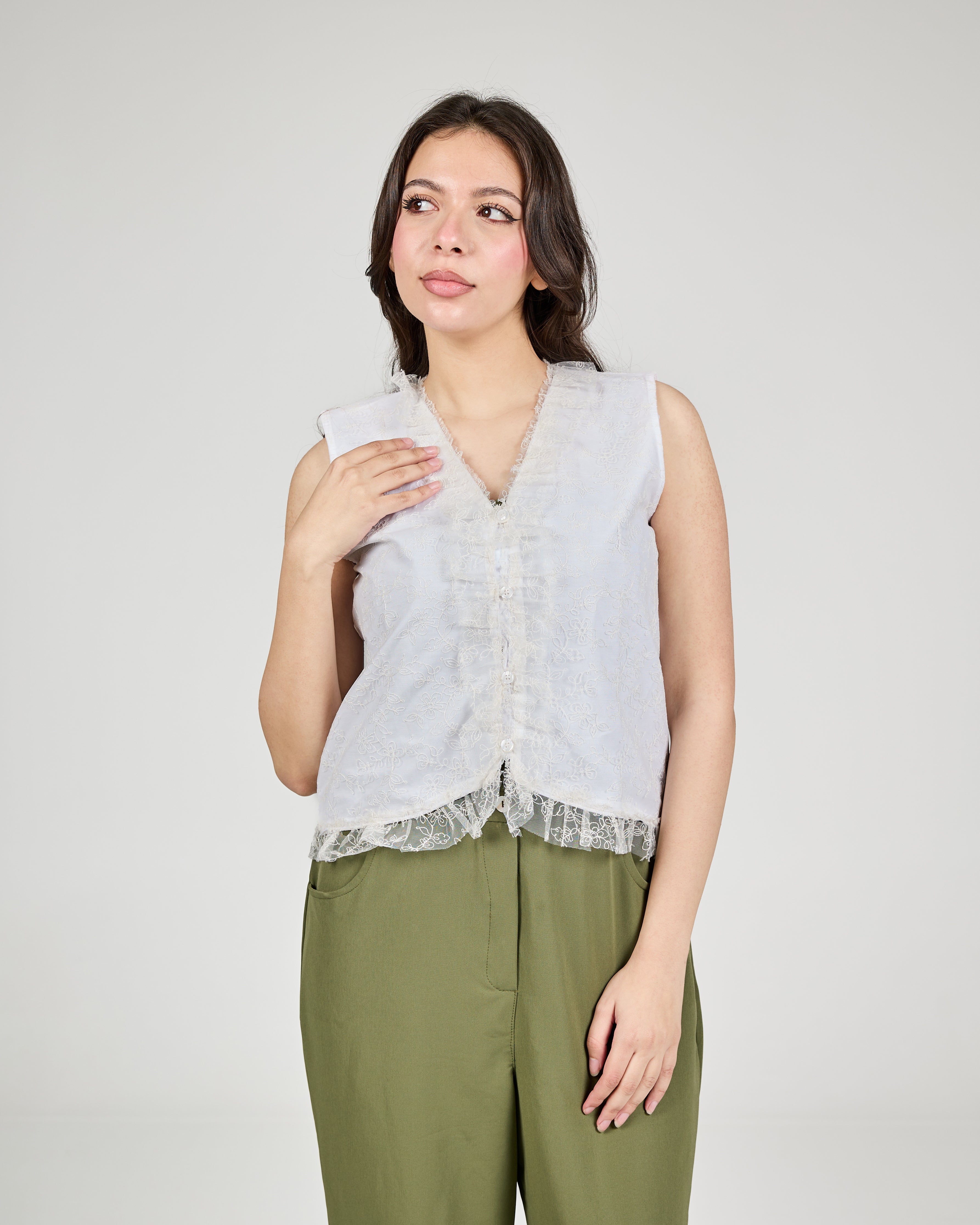 Women Tulle Sleeveless Casual Blouse