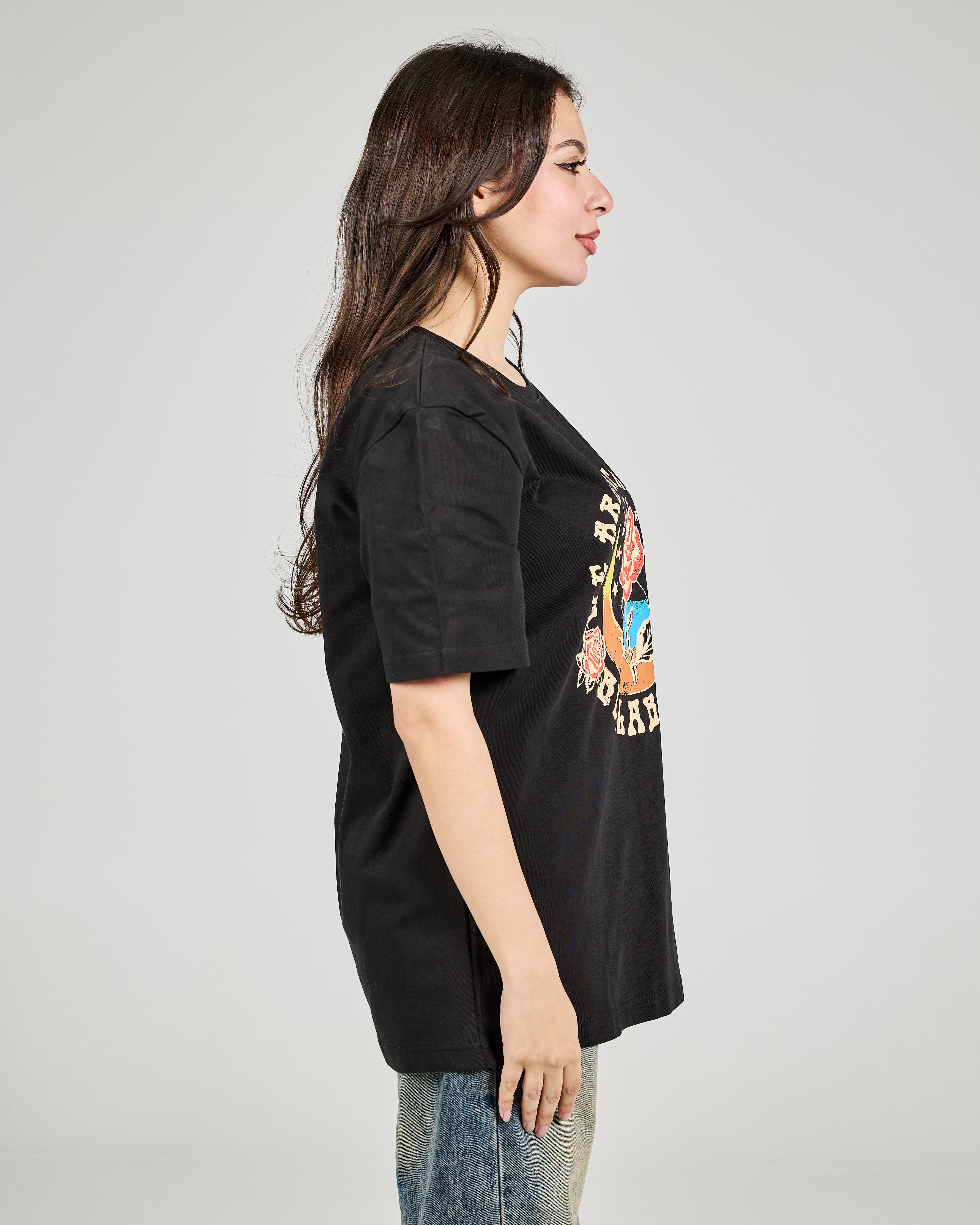 Women Printed Flower Half Sleeves Oversize