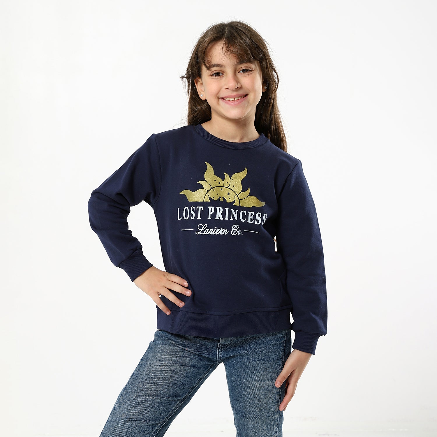 Girls Navy Printed Sweatshirt