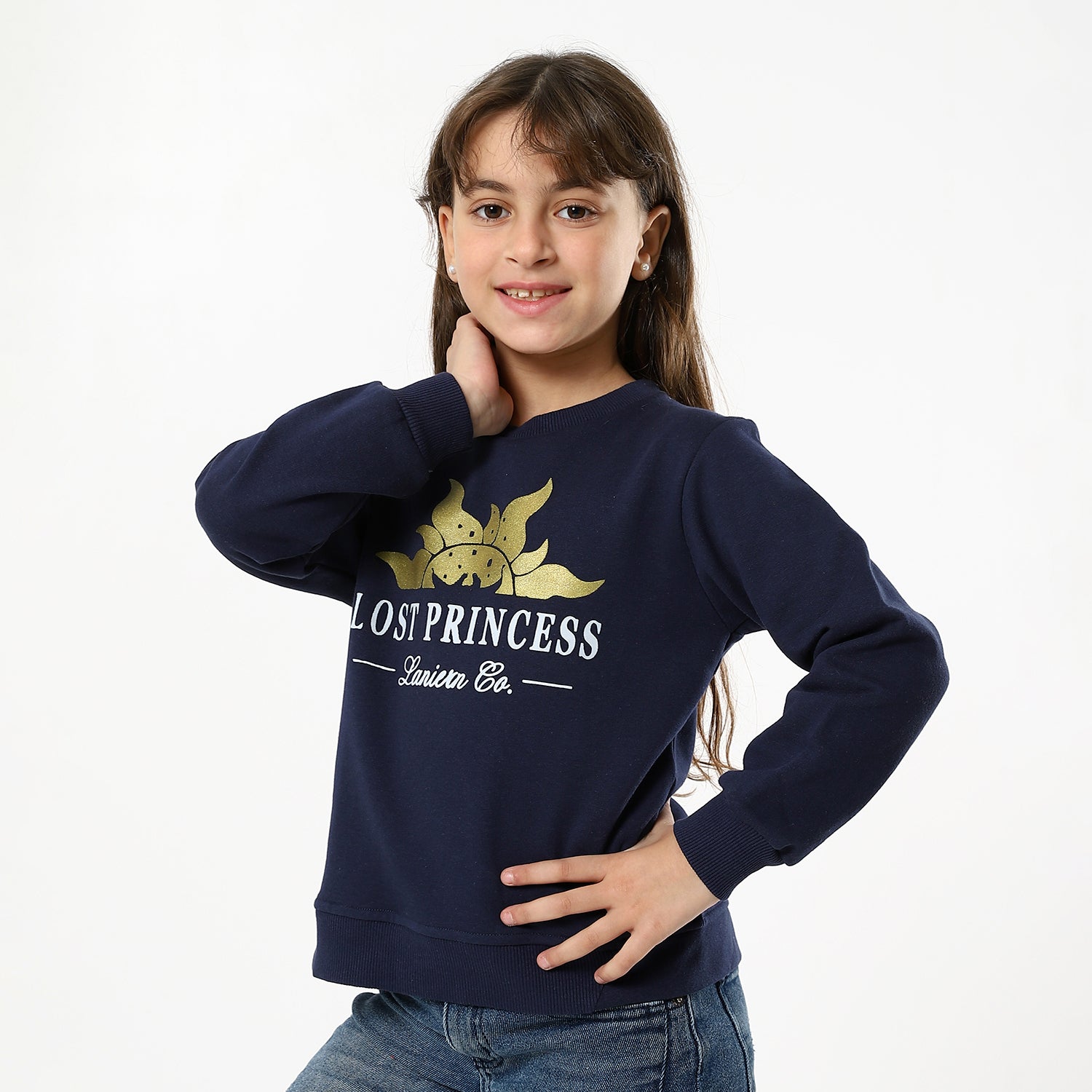 Girls Navy Printed Sweatshirt