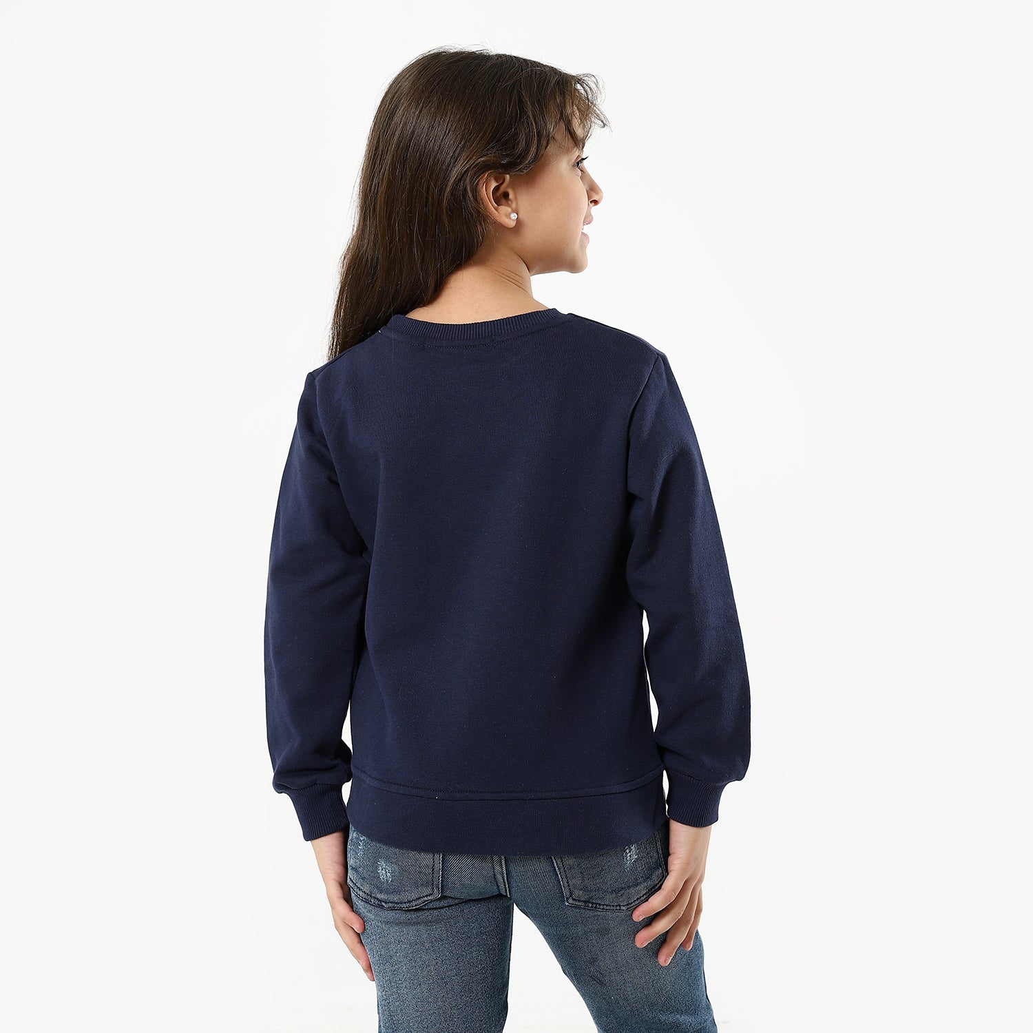 Girls Navy Printed Sweatshirt