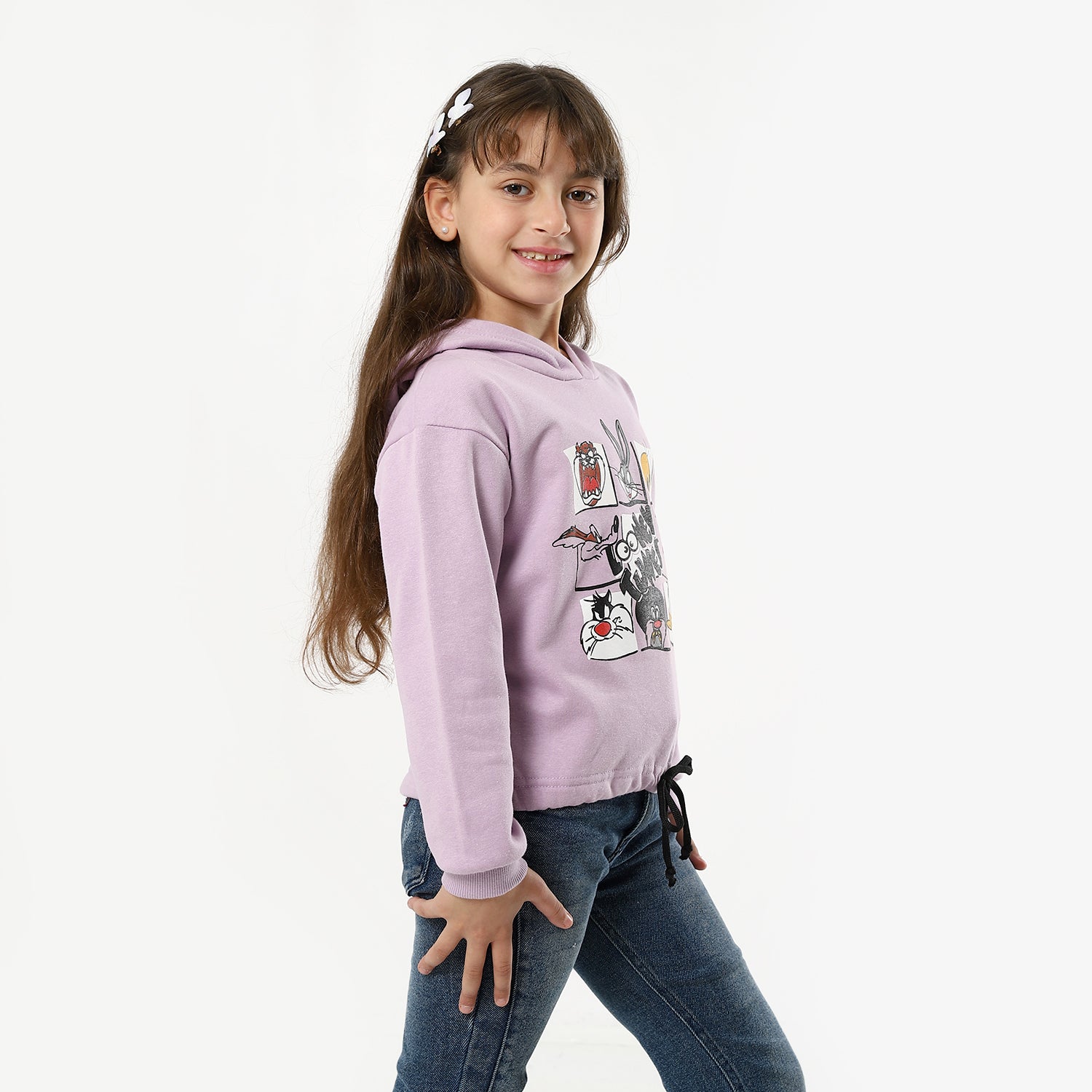 Girls Purple Printed Sweatshirt