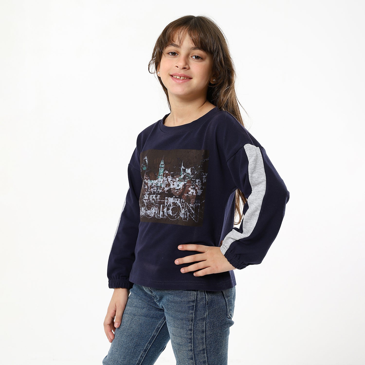 Girls Navy Printed Swearshirt