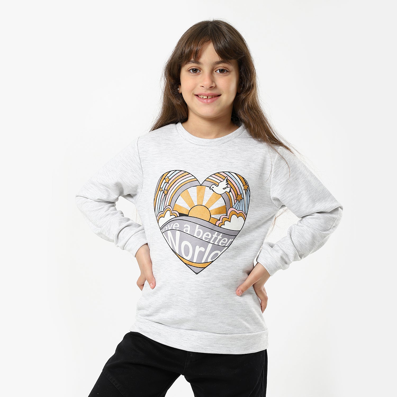 Heart Print Grey Girls Sweatshirt