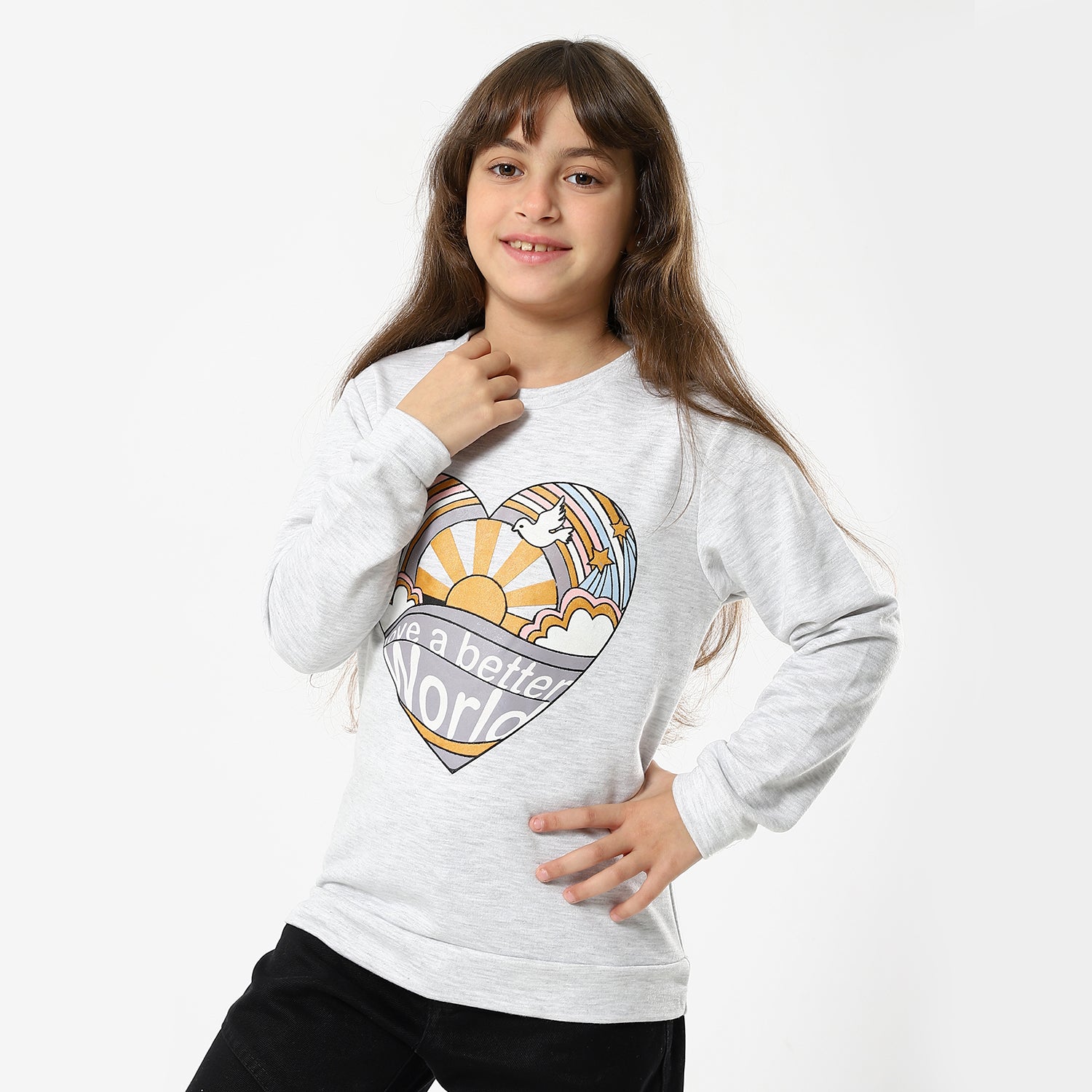 Heart Print Grey Girls Sweatshirt