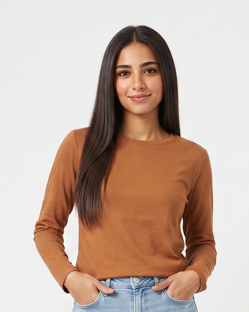 GIRLS PLAIN LONG SLEEVES T-SHIRT ROUND NECK