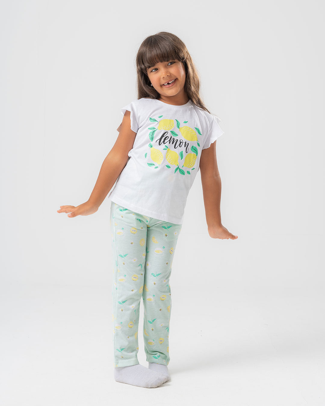 Lemon Printed Girls Pajama with Pants