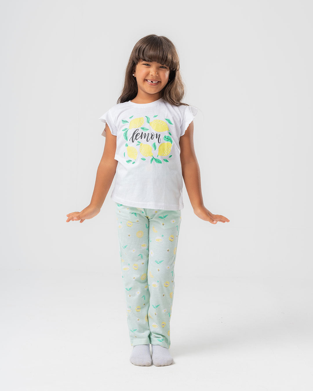 Lemon Printed Girls Pajama with Pants