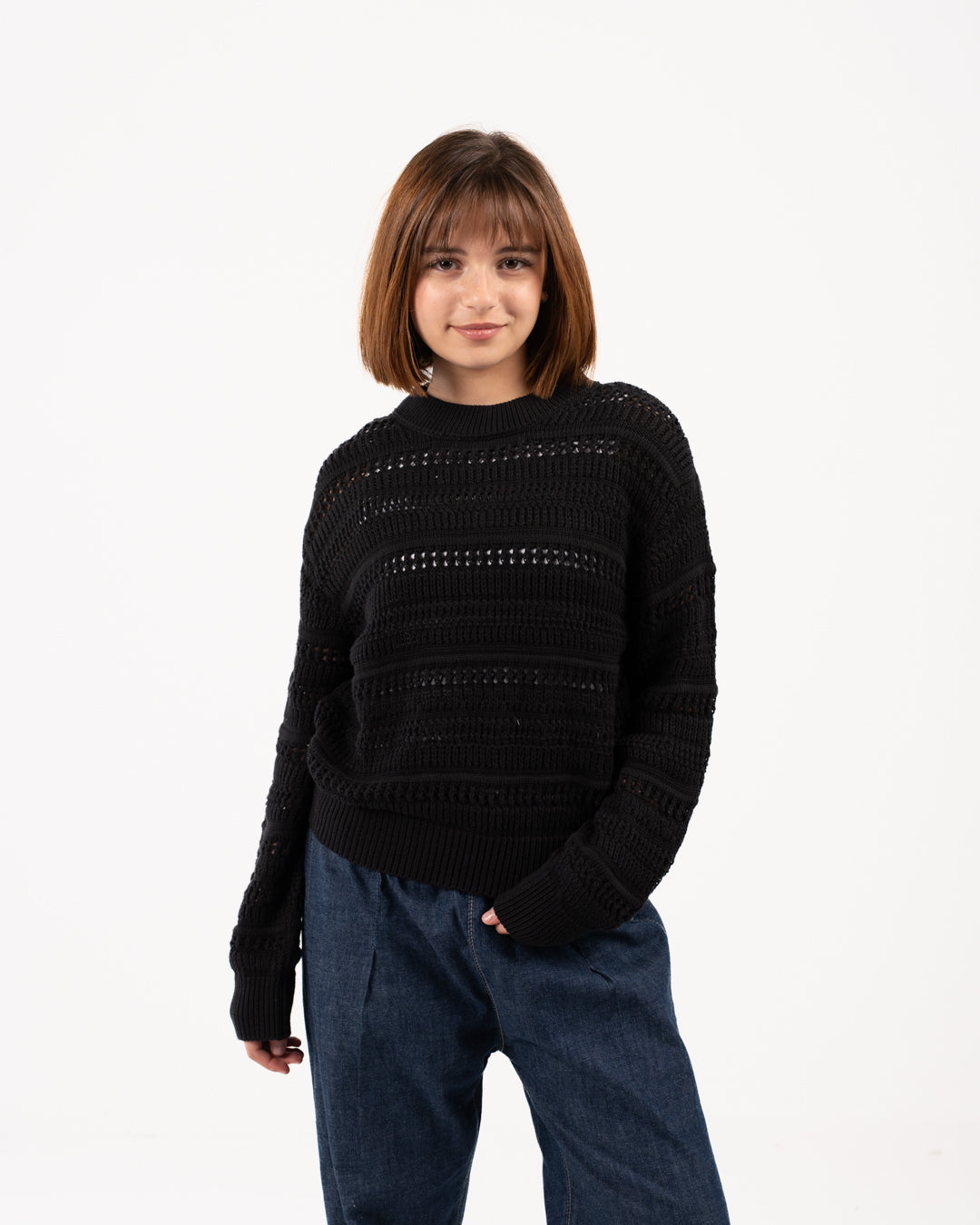 سترة أغوري سادة برقبة دائرية للبنات