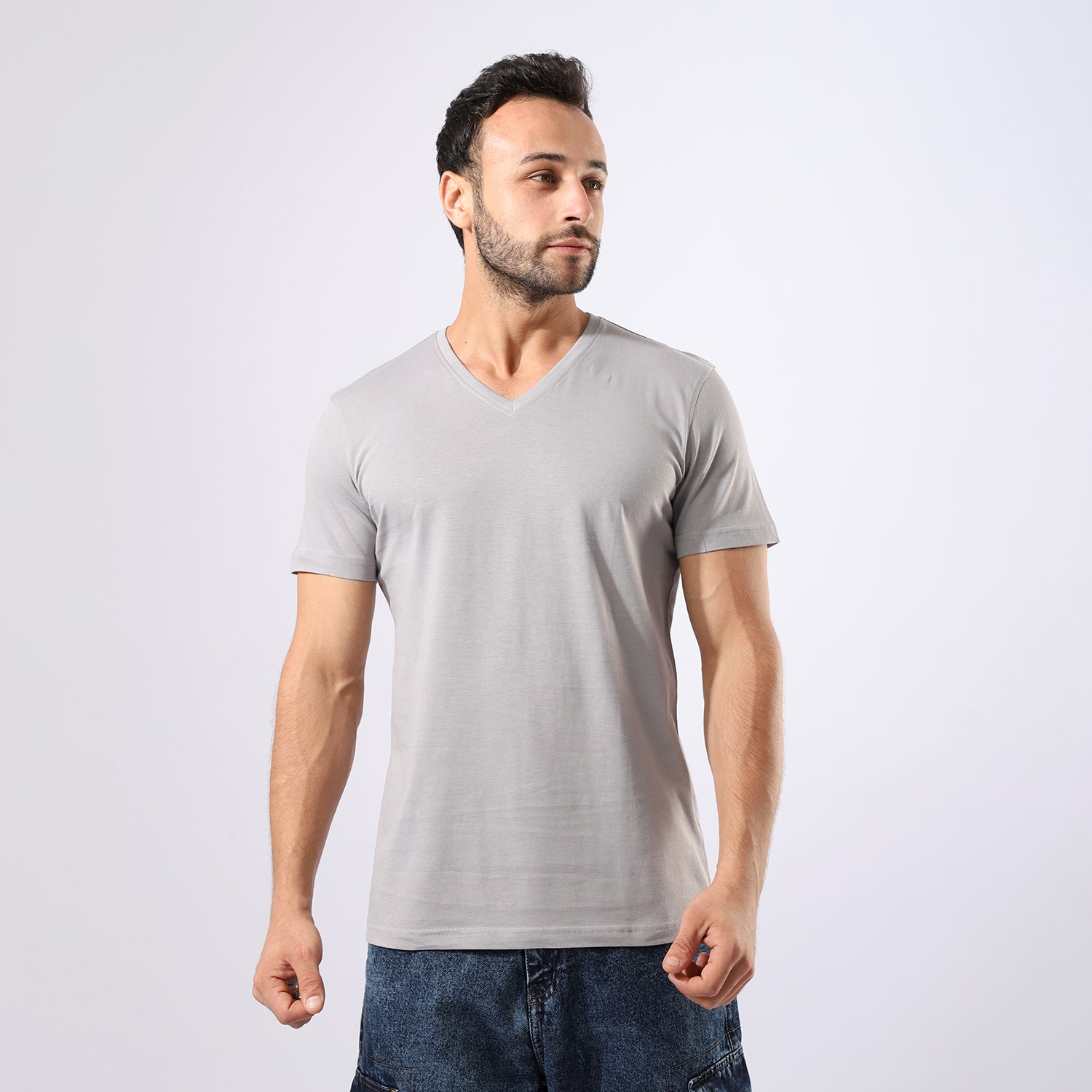 V Neck Plain Grey T-Shirt