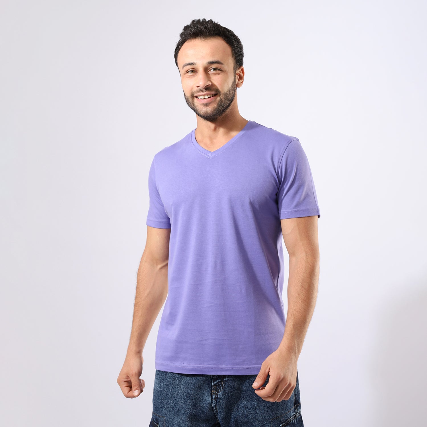 V Neck Plain Purple T-Shirt