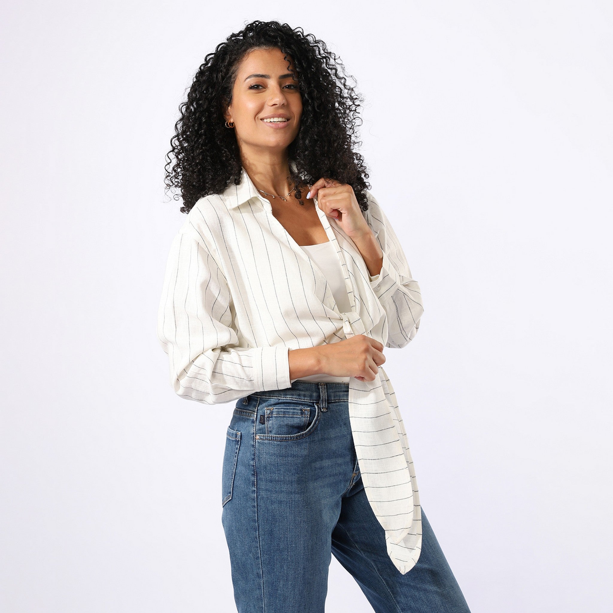 Stripped Casual White Blouse