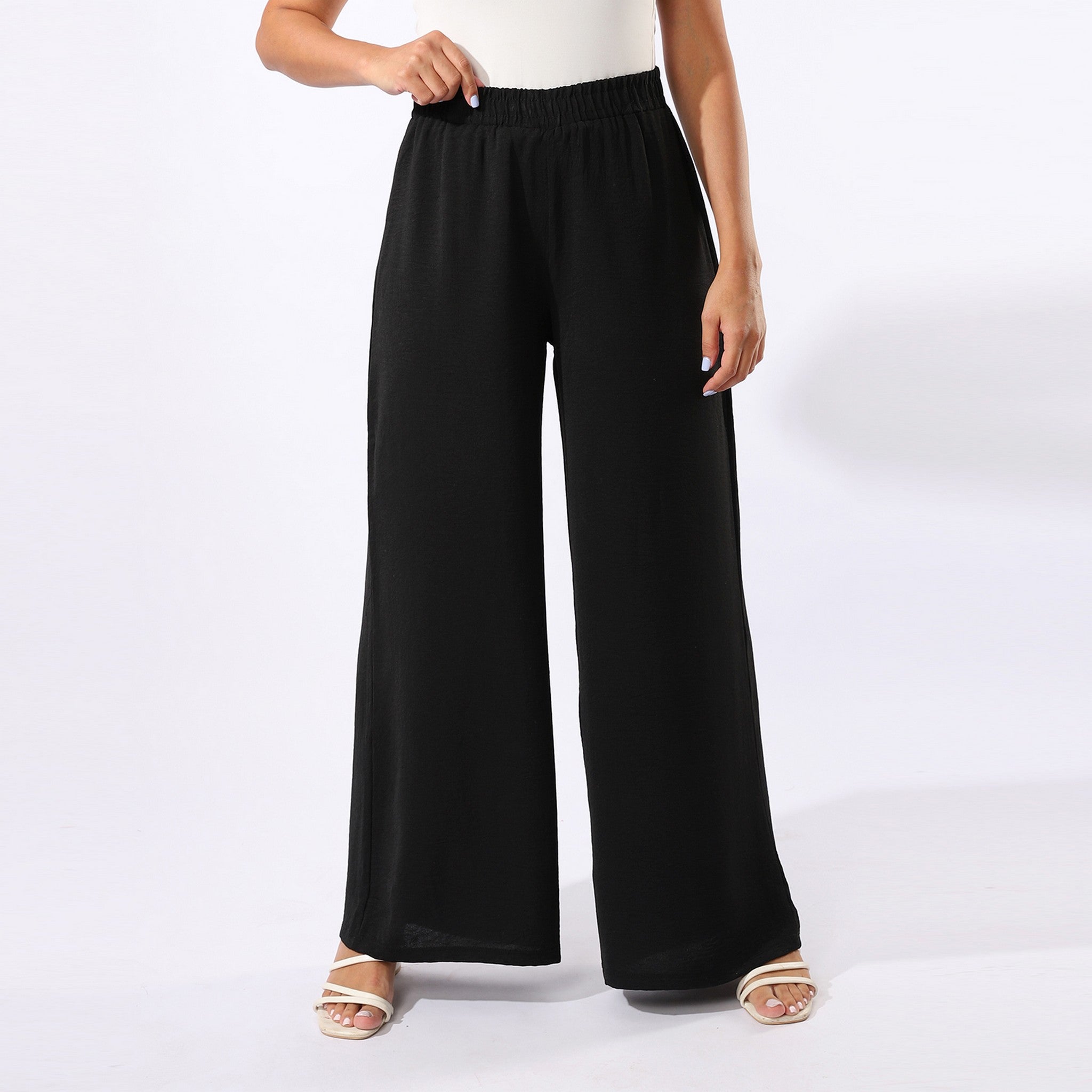 Plain Wide Leg Black Pants