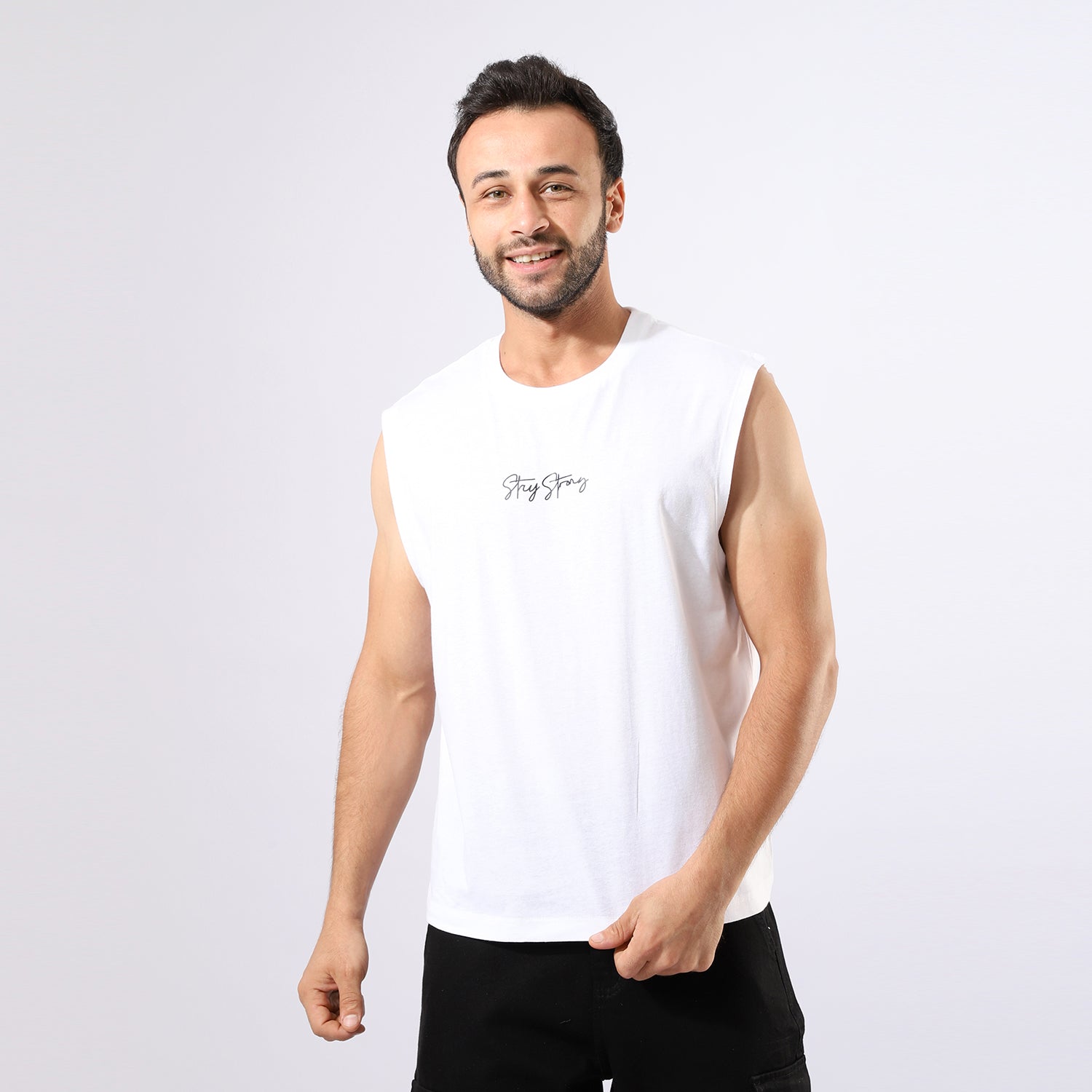 Stay Strong Print White T-Shirt