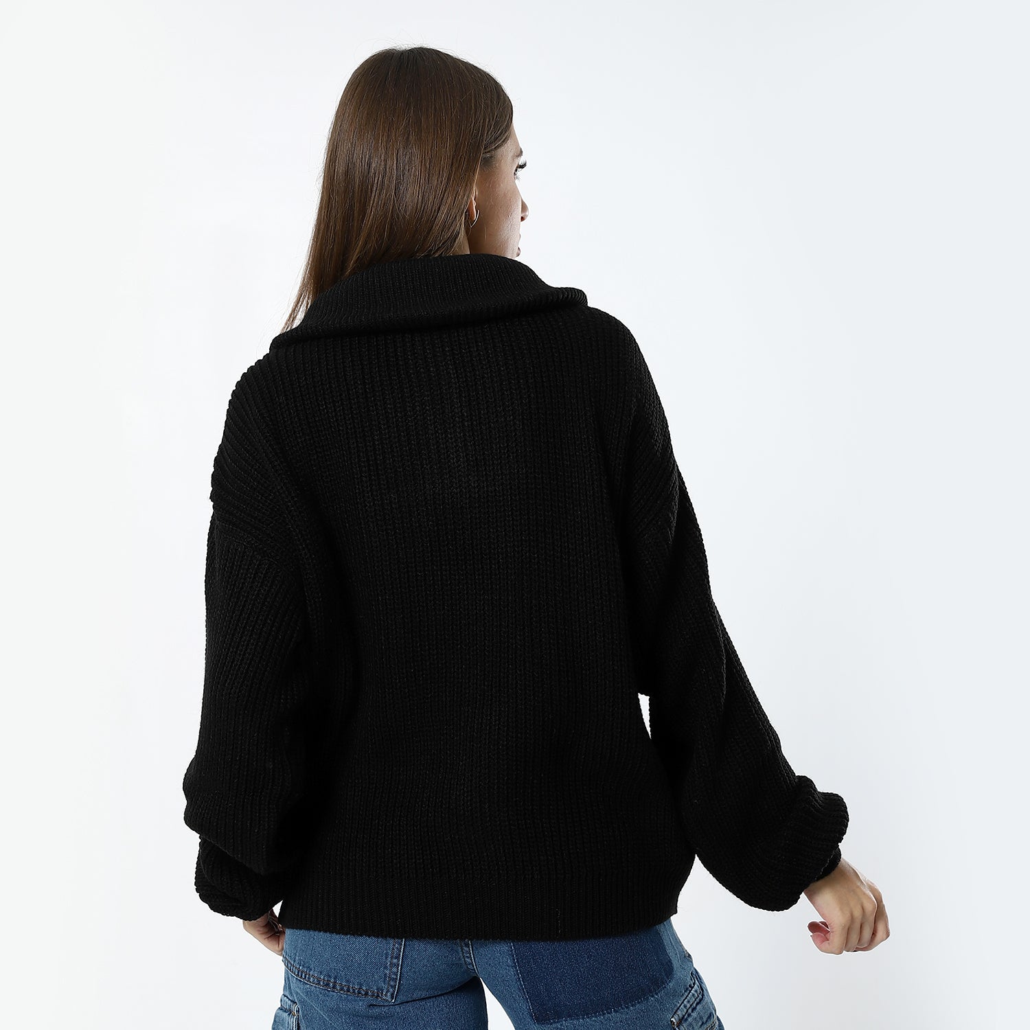 Sailor Neck Fisherman Knit Black Sweater