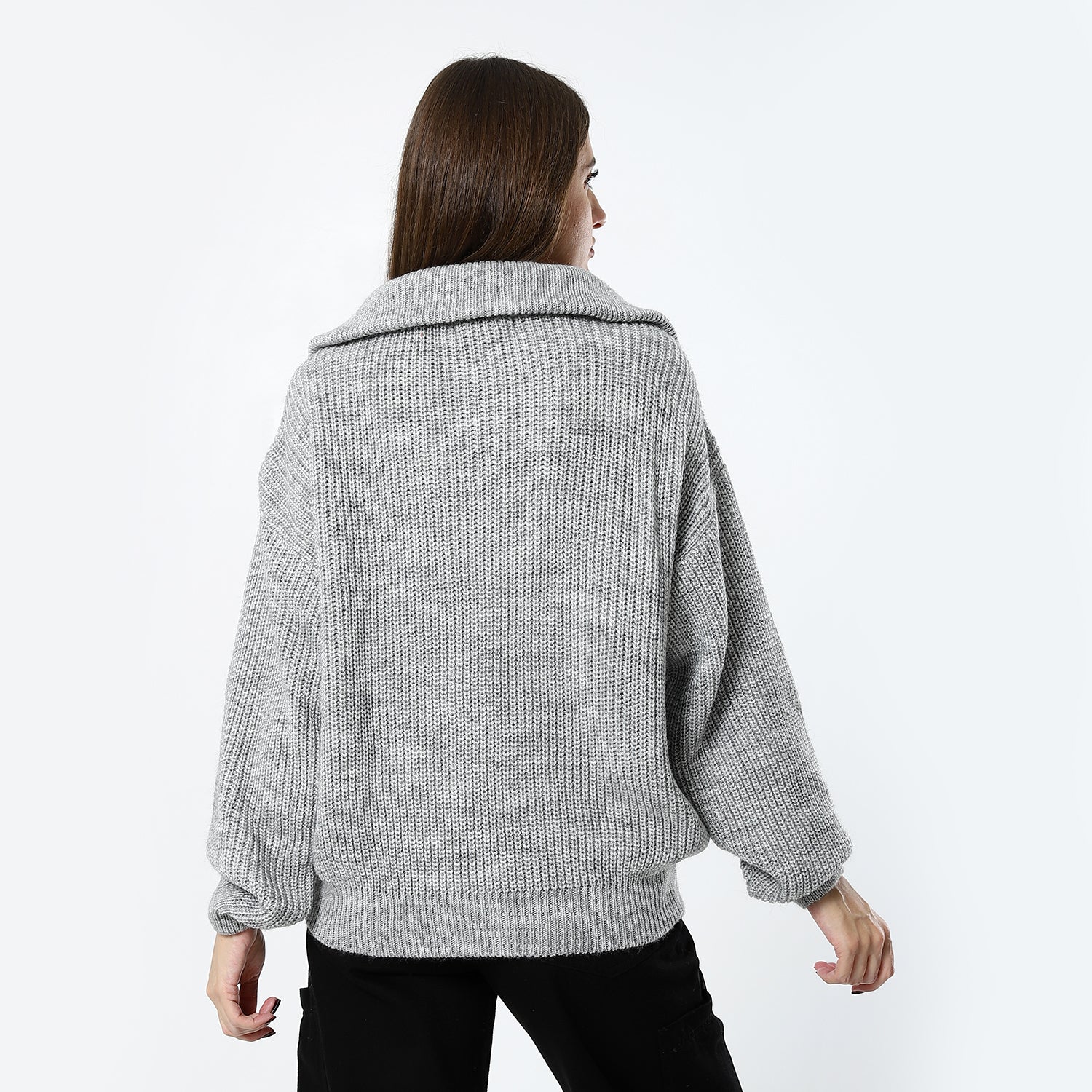 Sailor Neck Fisherman Knit Fossil Grey Sweater