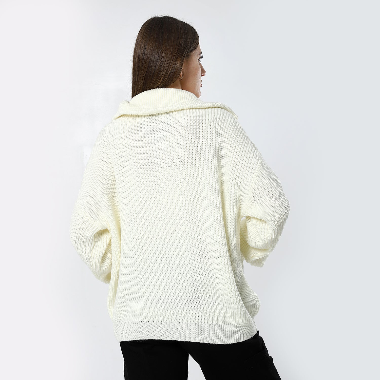 Sailor Neck Fisherman Knit Off-White Sweater