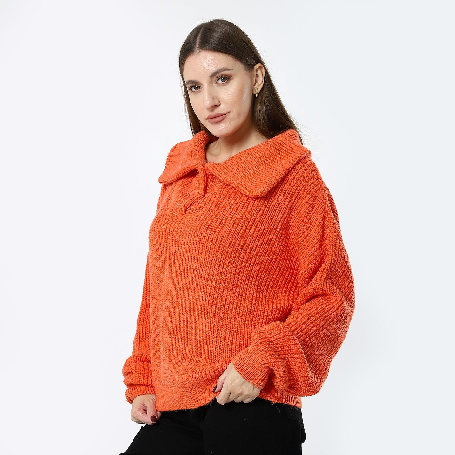 Sailor Neck Fisherman Knit Tiger Orange Sweater