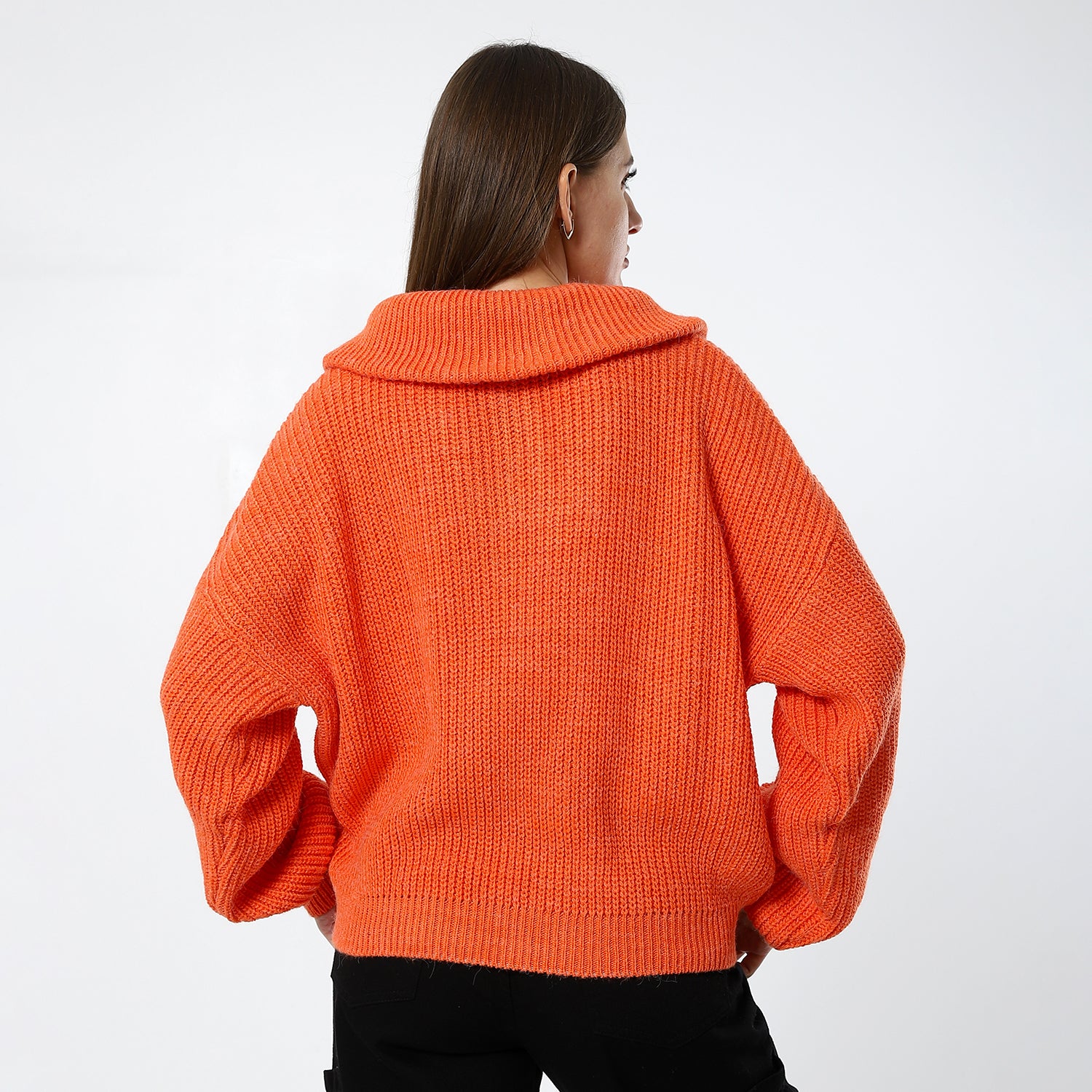 Sailor Neck Fisherman Knit Tiger Orange Sweater