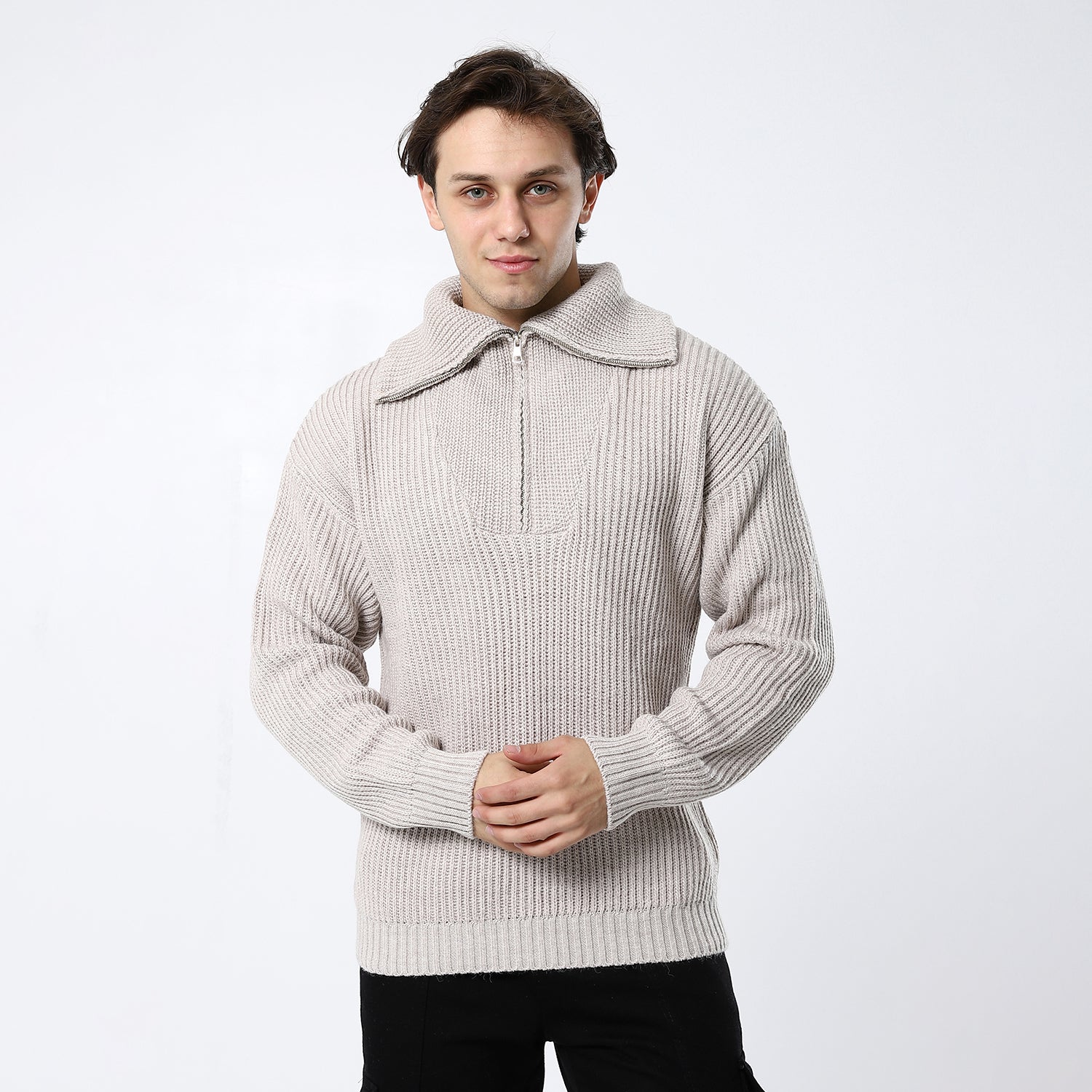 Beige Plain Pullover