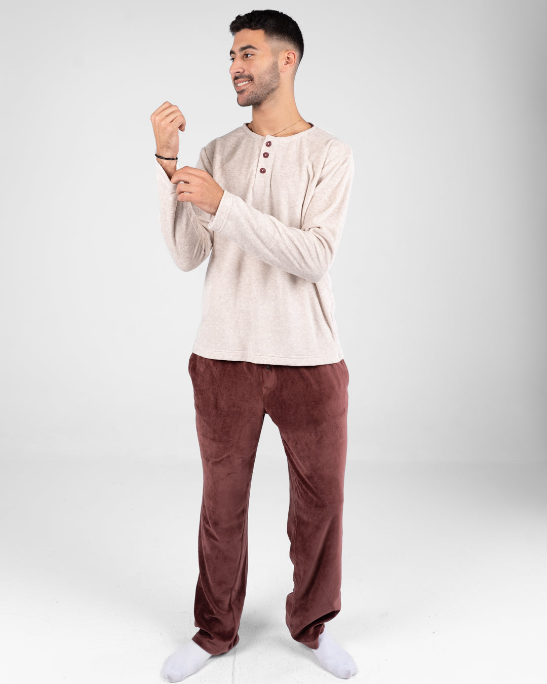 Men Velour Pyjama Long Sleeves