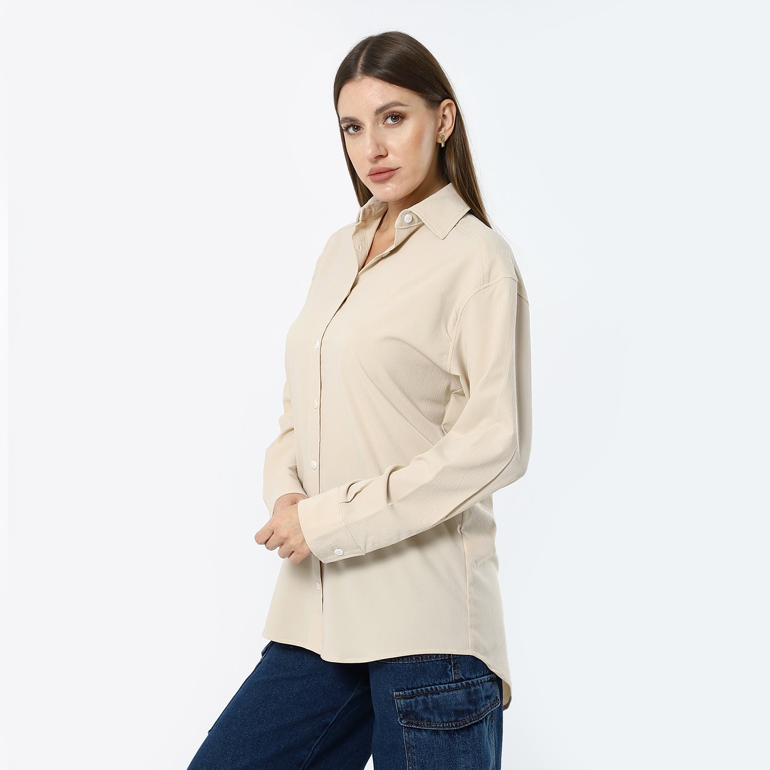 Buttons Down Plain Ecru Shirt