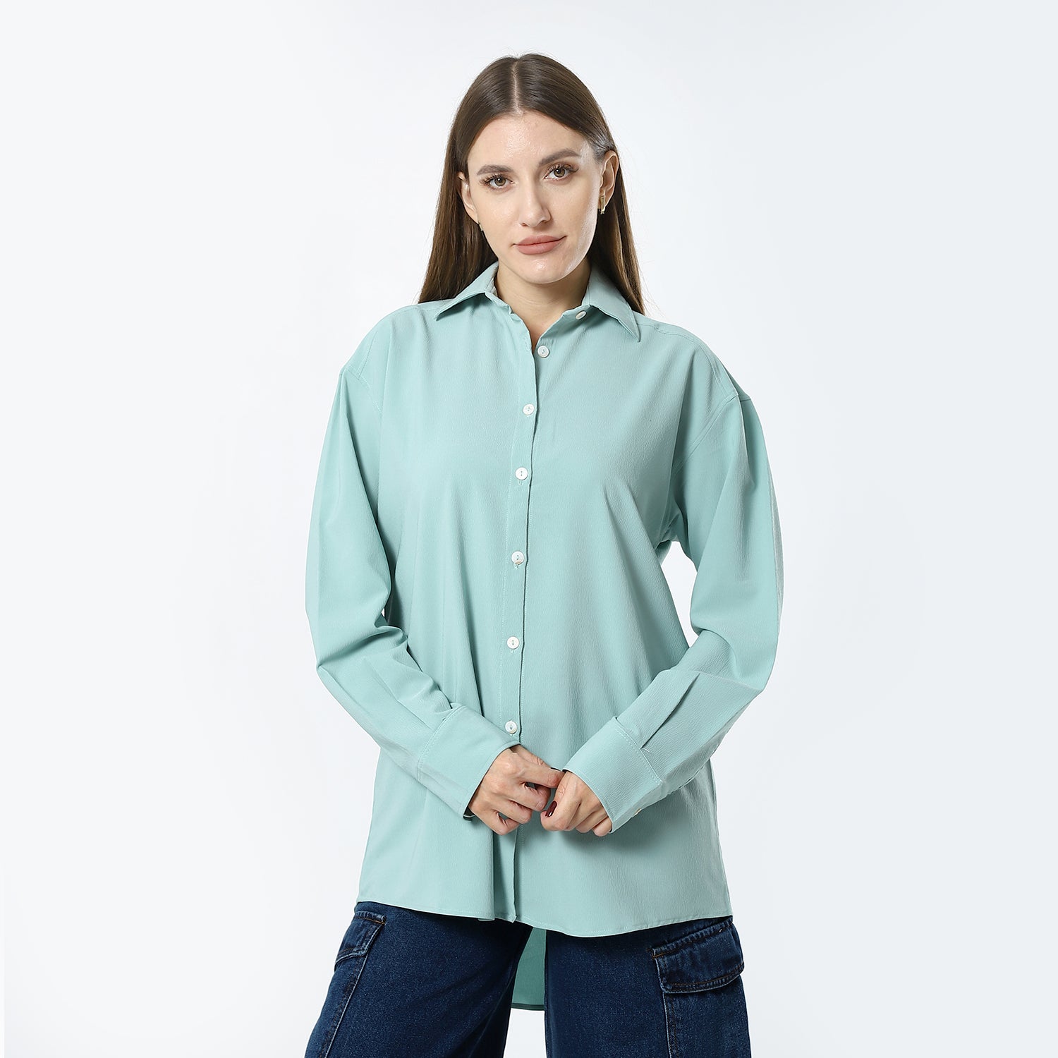 Buttons Down Plain Pastel Turquoise Shirt