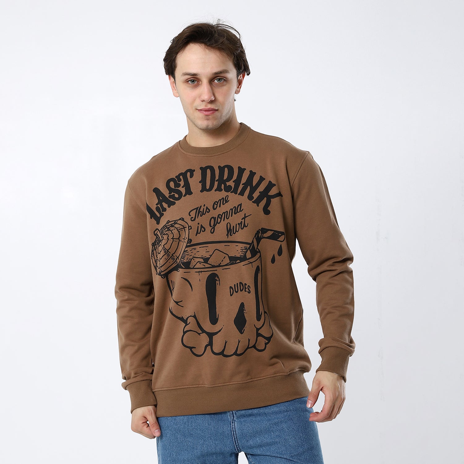 Last Drink Print Brown Sweatshirt