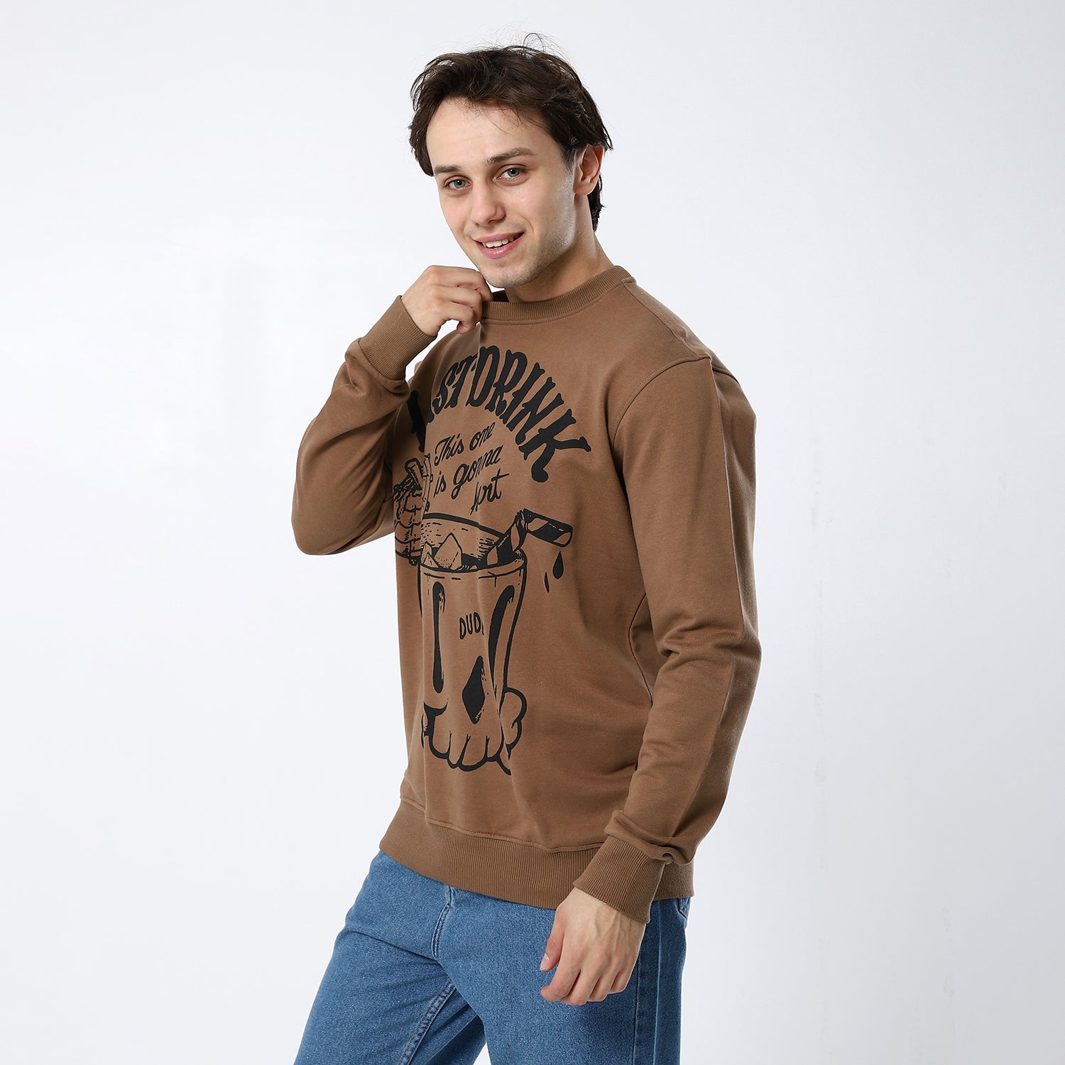 Last Drink Print Brown Sweatshirt