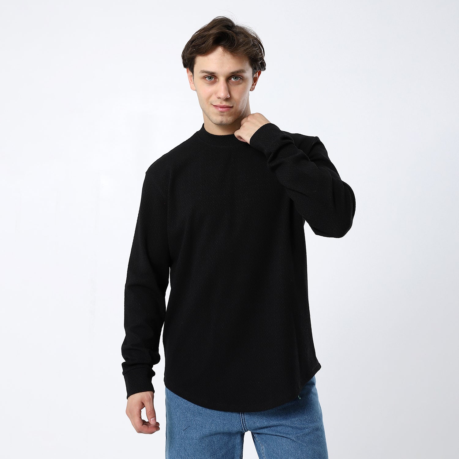 Round Neck Black Plain Sweatshirt