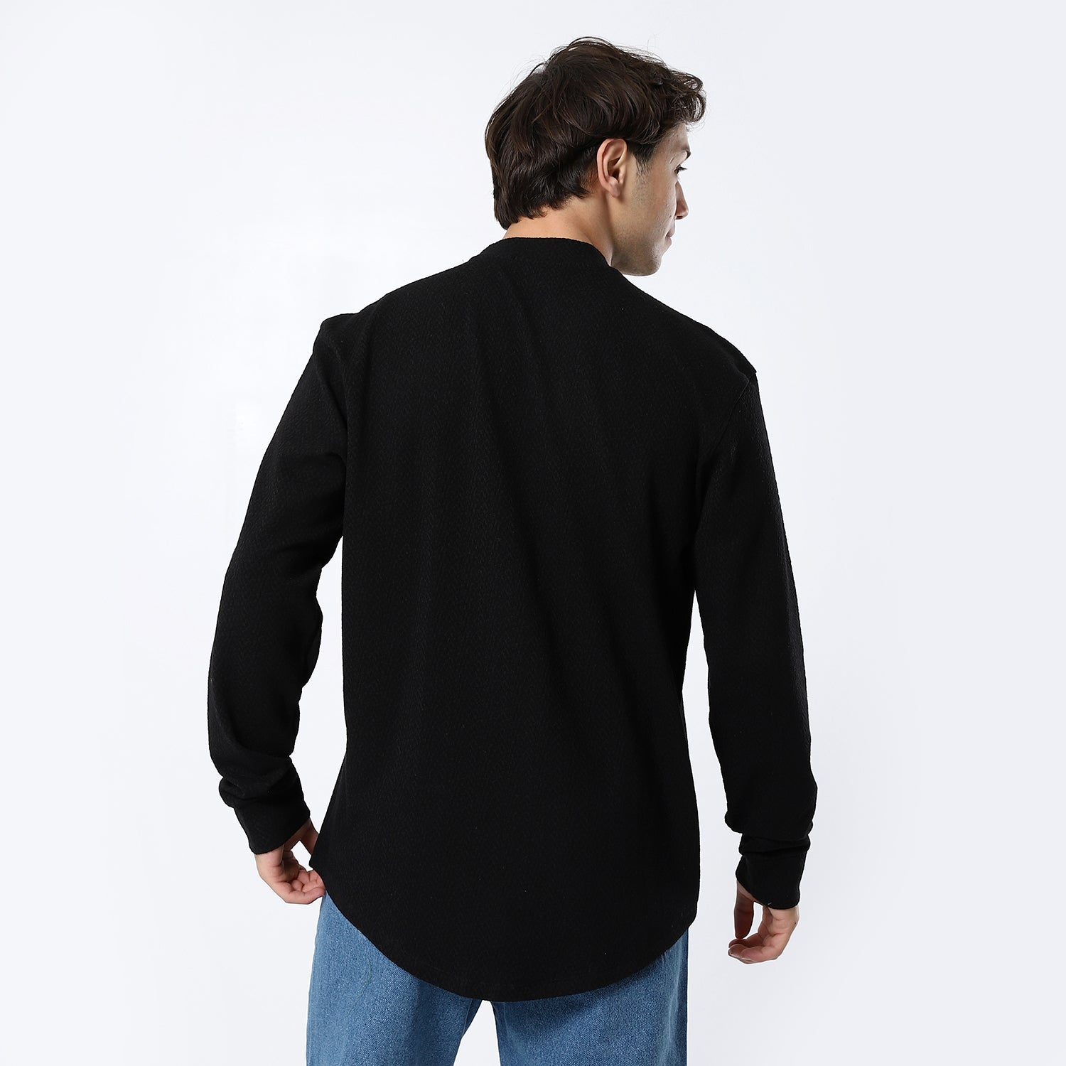 Round Neck Black Plain Sweatshirt