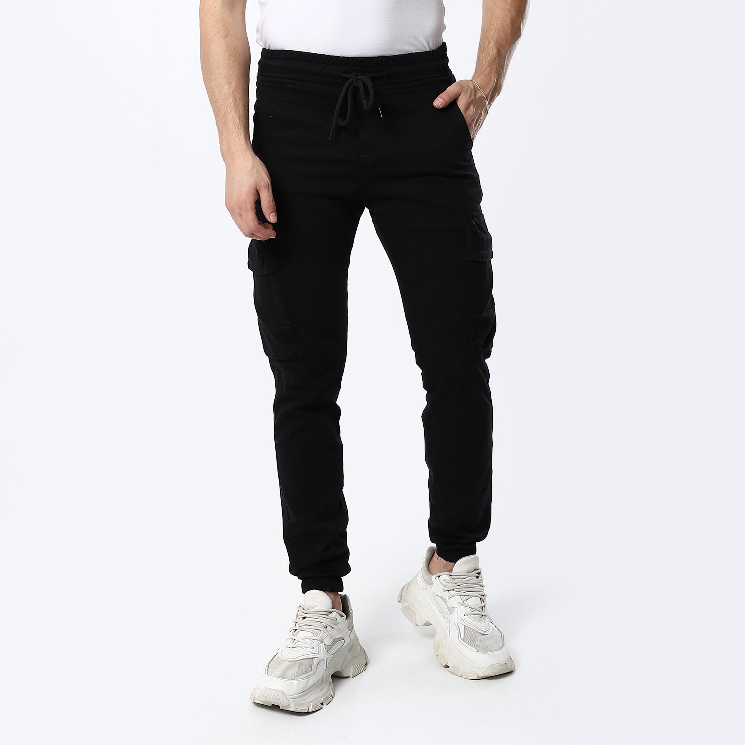 Black Gabardine Cargo Fit Pants