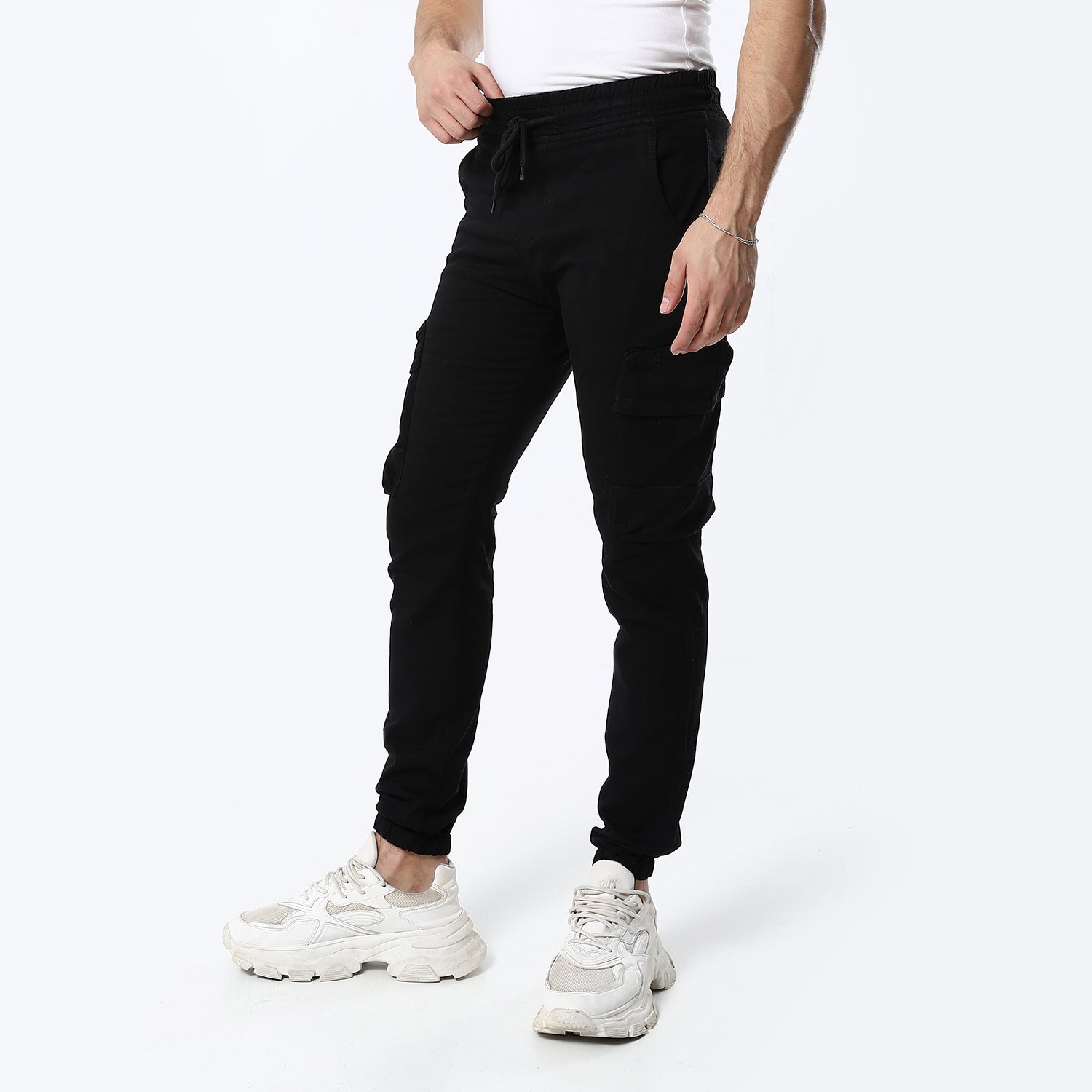 Black Gabardine Cargo Fit Pants