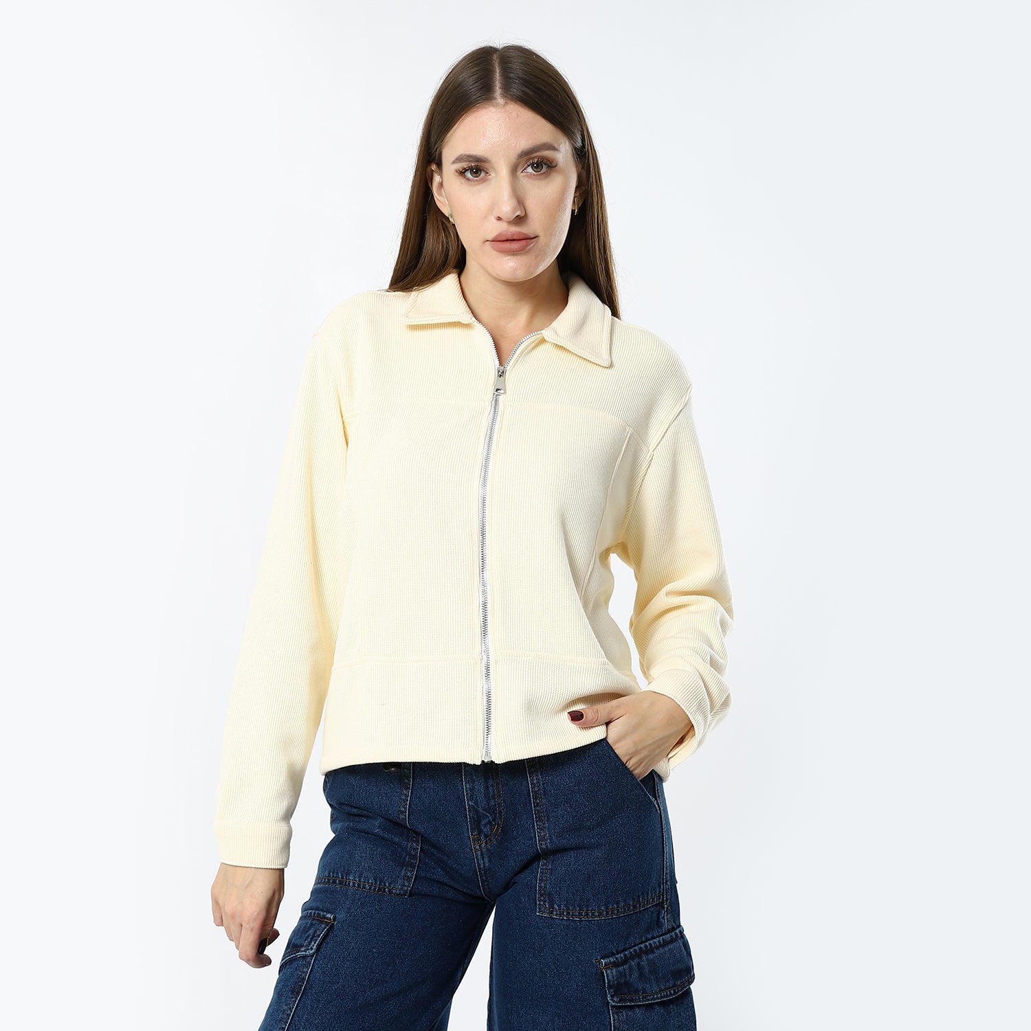 Pique Fleeced Yellowish Beige Sweatshirt