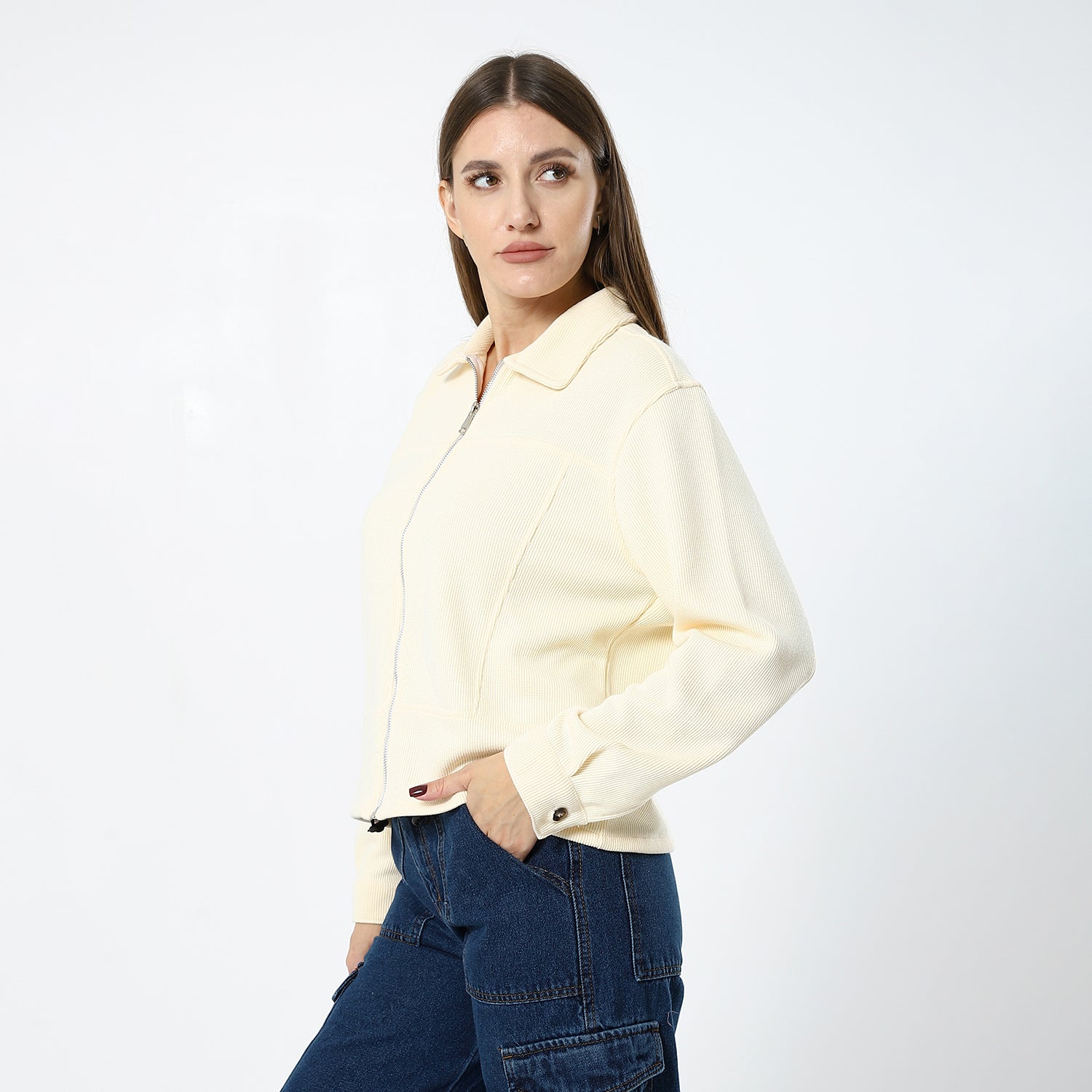 Pique Fleeced Yellowish Beige Sweatshirt