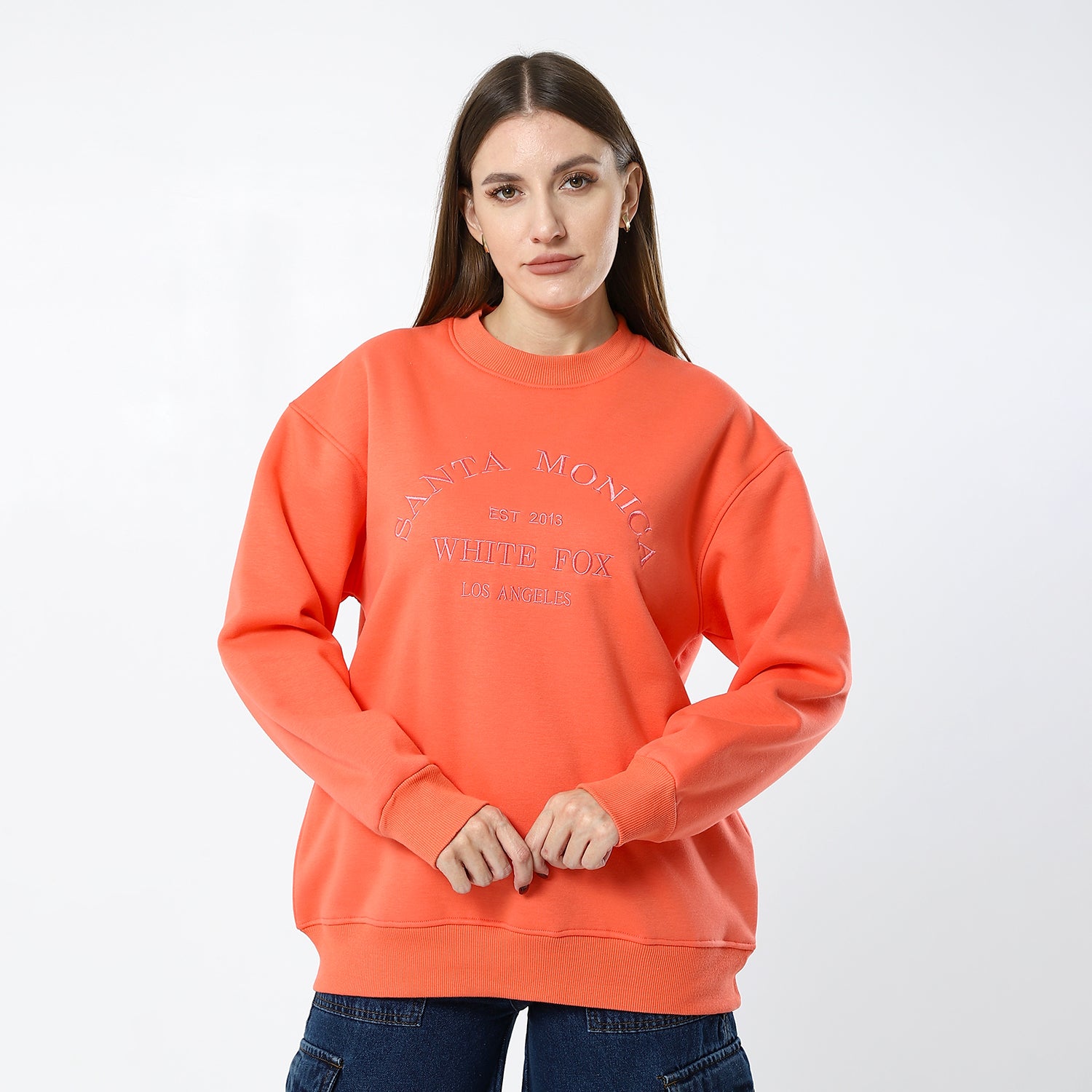 Watermelon Pink Stitched Fleeced Loose Sweatshirt