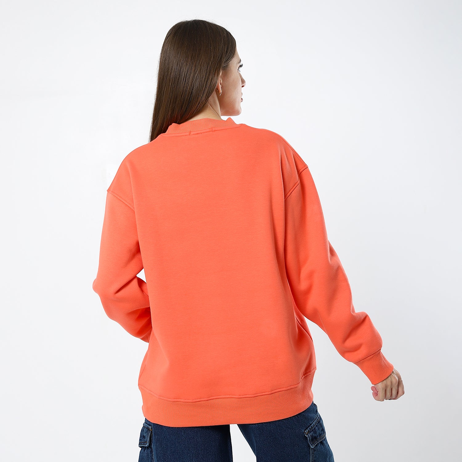 Watermelon Pink Stitched Fleeced Loose Sweatshirt