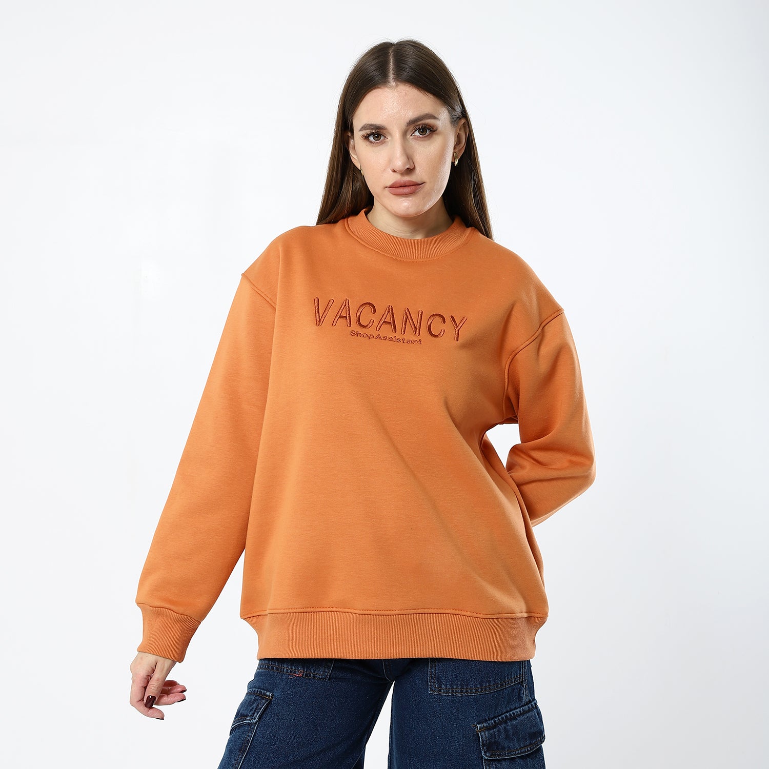 Fleeced Oversized Stitched Persian Orange Sweatshirt