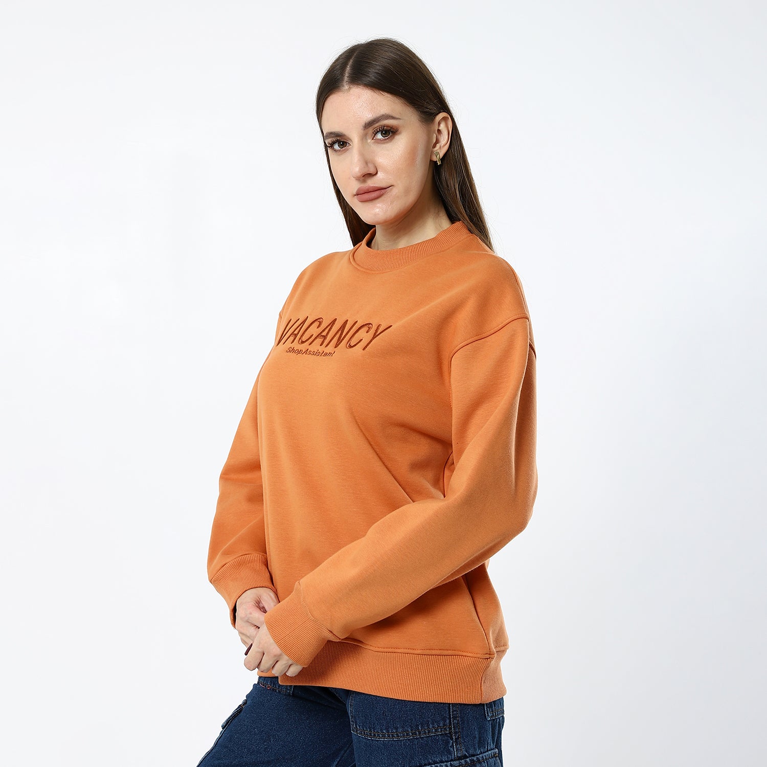 Fleeced Oversized Stitched Persian Orange Sweatshirt