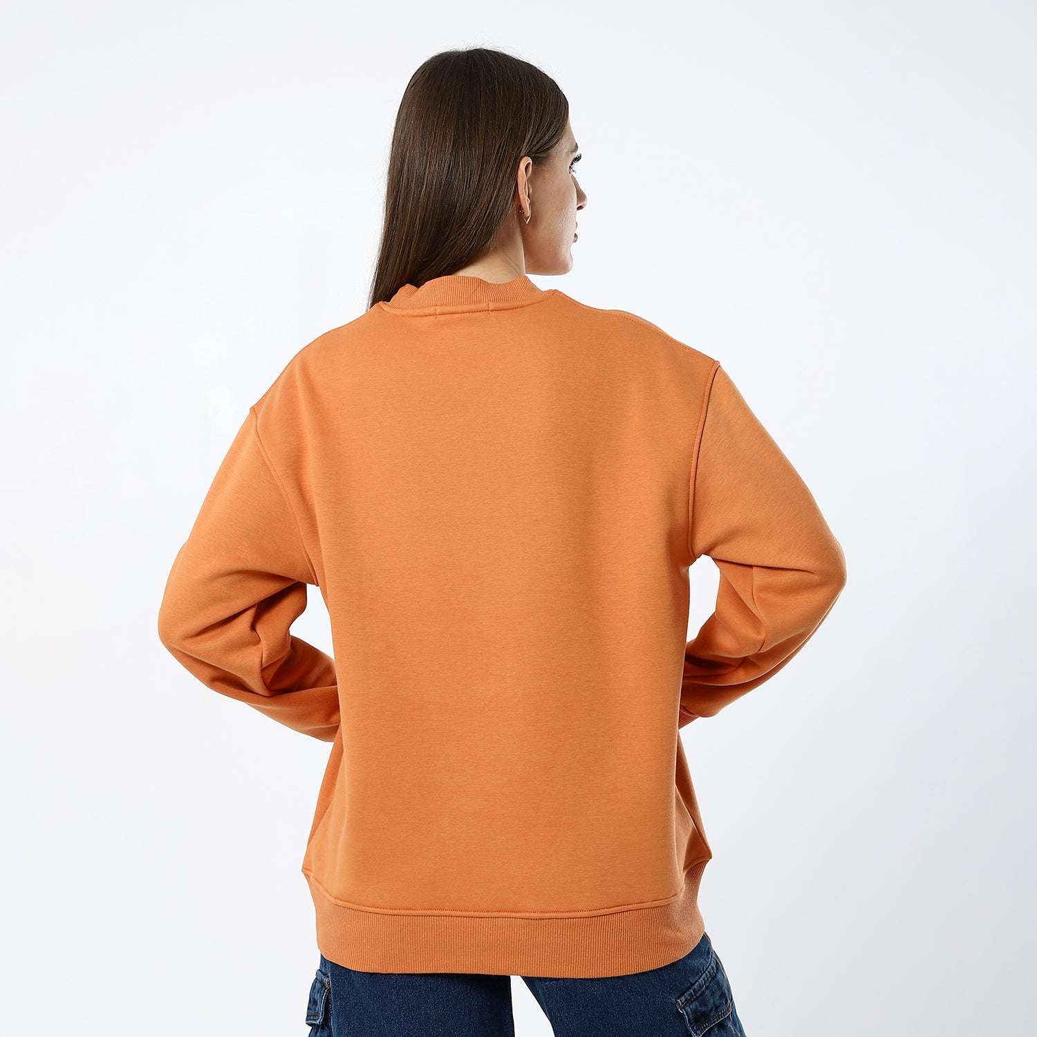 Fleeced Oversized Stitched Persian Orange Sweatshirt