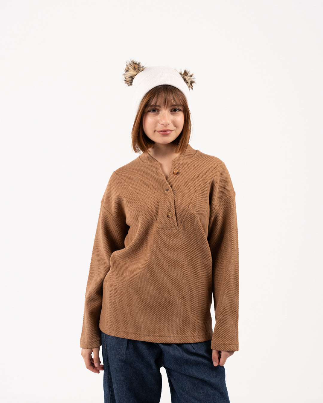 سويت شيرت جاكار بأزرار للبنات